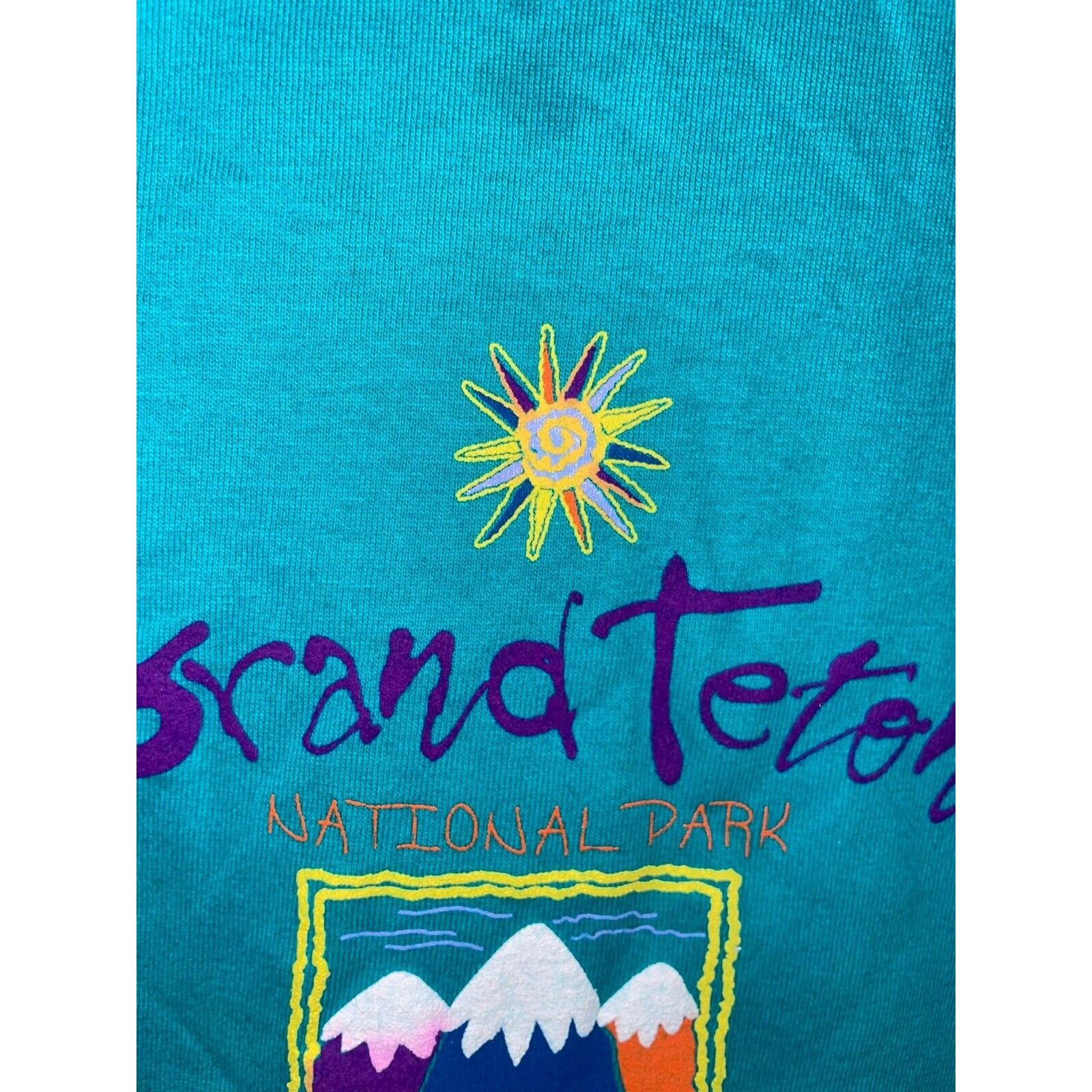 Jerzees Vintage Grand Teton Shirt Teal Tee Stained VTG 90s Large Size US L / EU 52-54 / 3 - 3 Thumbnail