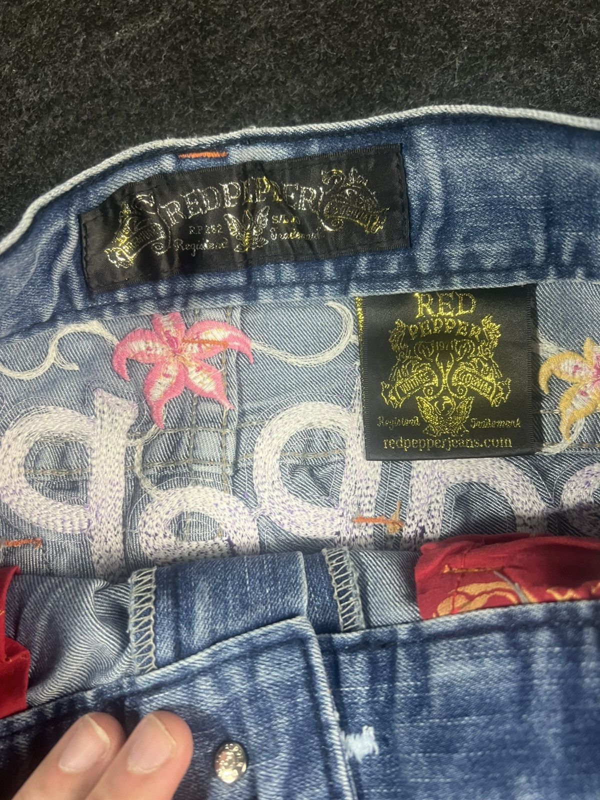 In The Attic RARE 🔥 Red Pepper Flower Embroidery Flare Jeans like LGB Size US 31 - 8 Thumbnail