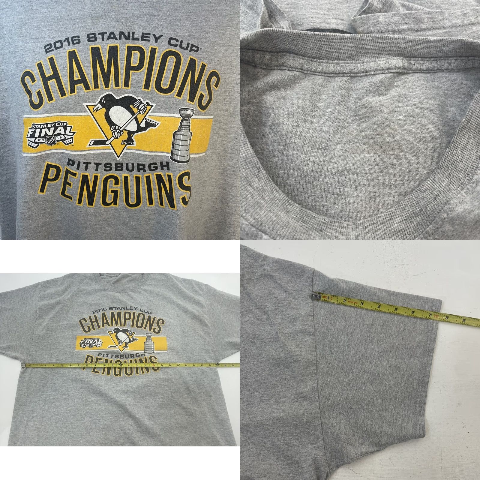 Champion Pittsburgh Penguins Shirt Men XL 2016 Champions Heather Gray Double Sided Graphic Print Crew Neck Short Sleeve Cotton Knit Vintage? No Size US XL / EU 56 / 4 - 9 Thumbnail