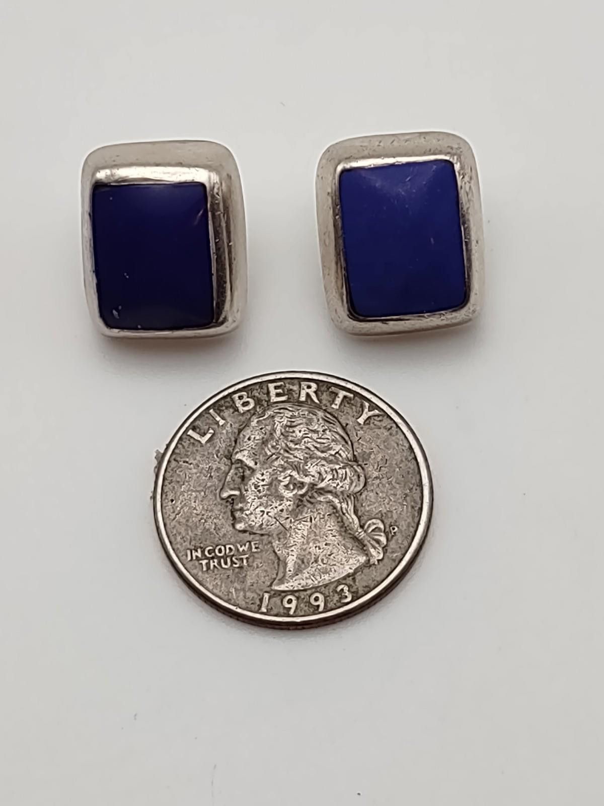 Sterling Silver Vintage Mexico 925 Sterling Blue Stone Stud Earrings Size ONE SIZE - 2 Thumbnail