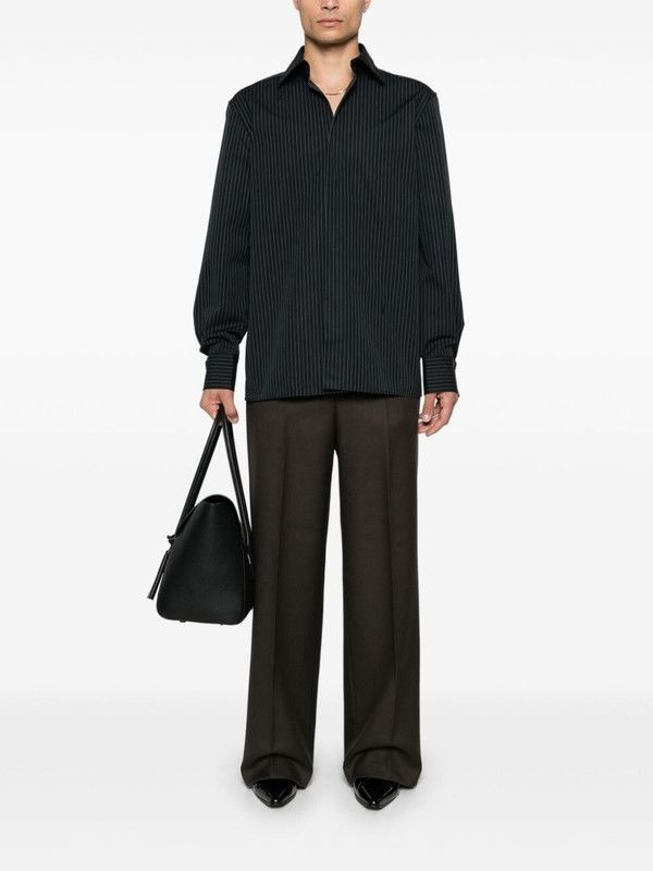 Saint Laurent Paris o1s1wg110126 793321 Cassandre Shirt in Striped Poplin Black Size US L / EU 52-54 / 3 - 5 Thumbnail