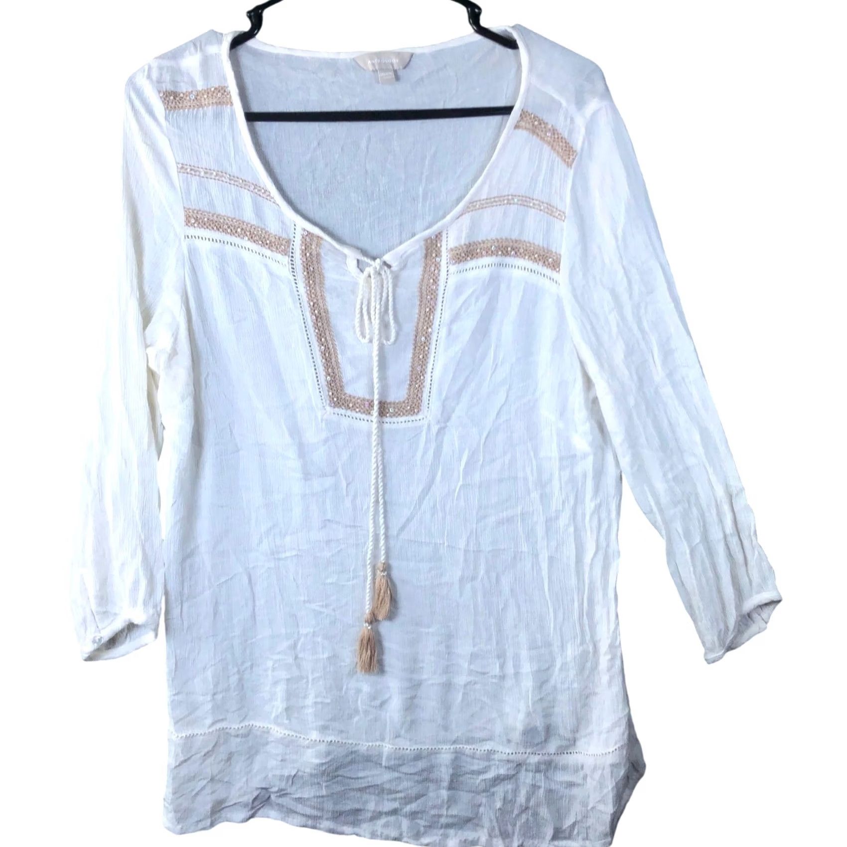 Vintage Anthology Shirt White Embroidered Sheer Long Sleeve 12 Viscose Womens Shirt Casual Workwear 100% Viscose XS-XL? Size XL / US 12-14 / IT 48-50 - 2 Thumbnail