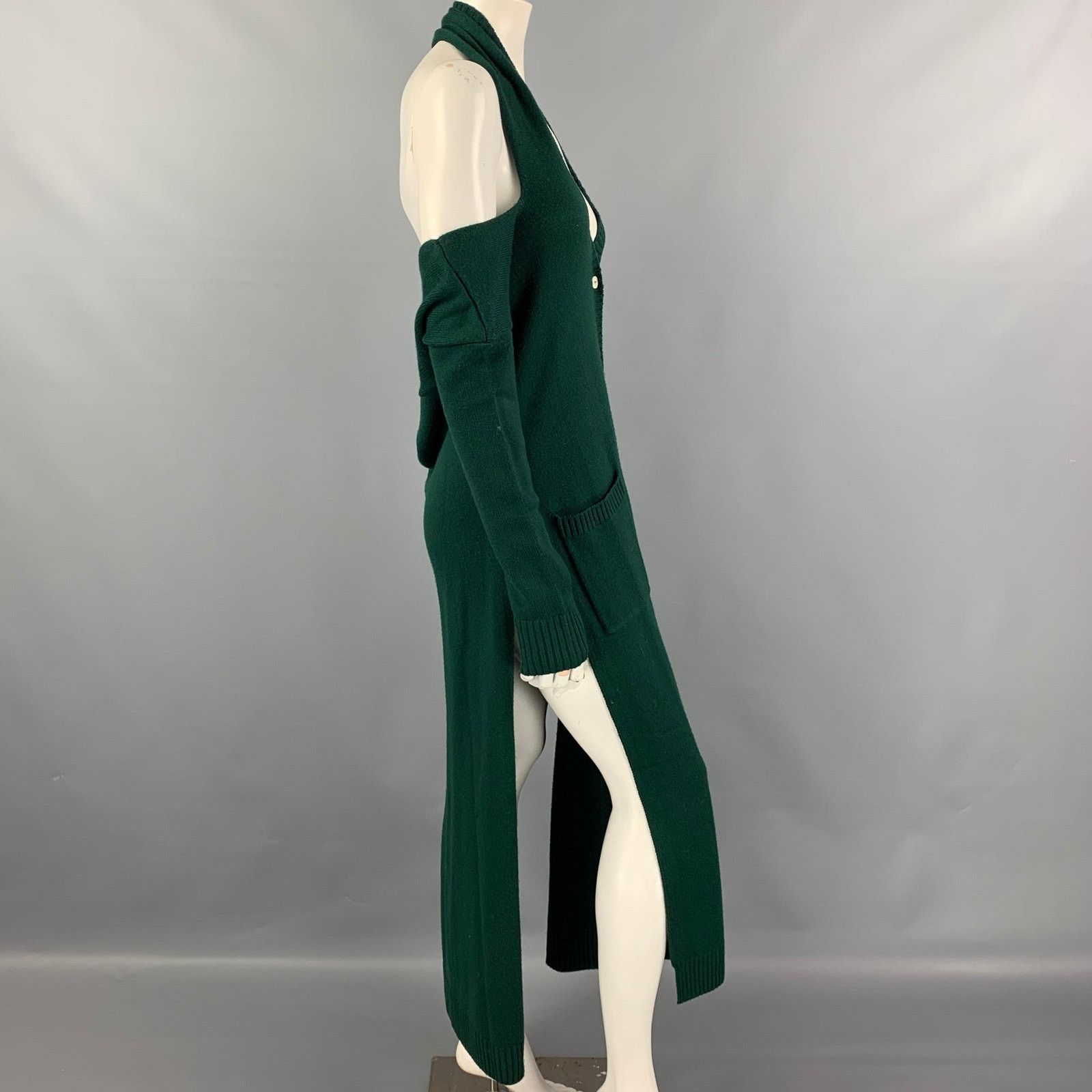 MONSE Green Knitted Merino Wool Open-Back Halterneck Long Cardigan Size XS / US 0-2 / IT 36-38 - 4 Thumbnail