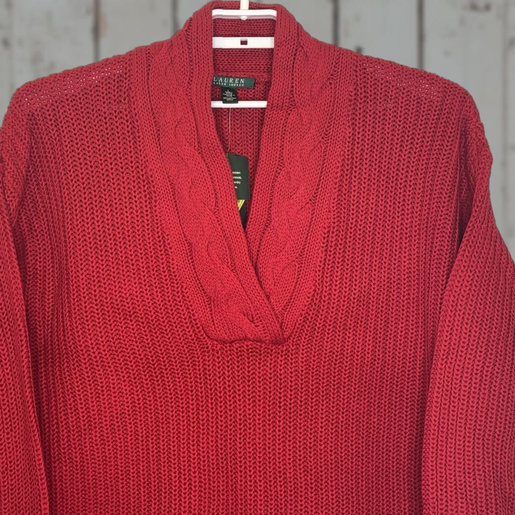 Ralph Lauren Lauren Ralph Lauren Womens Sweater Chunky Knit Large Red ...