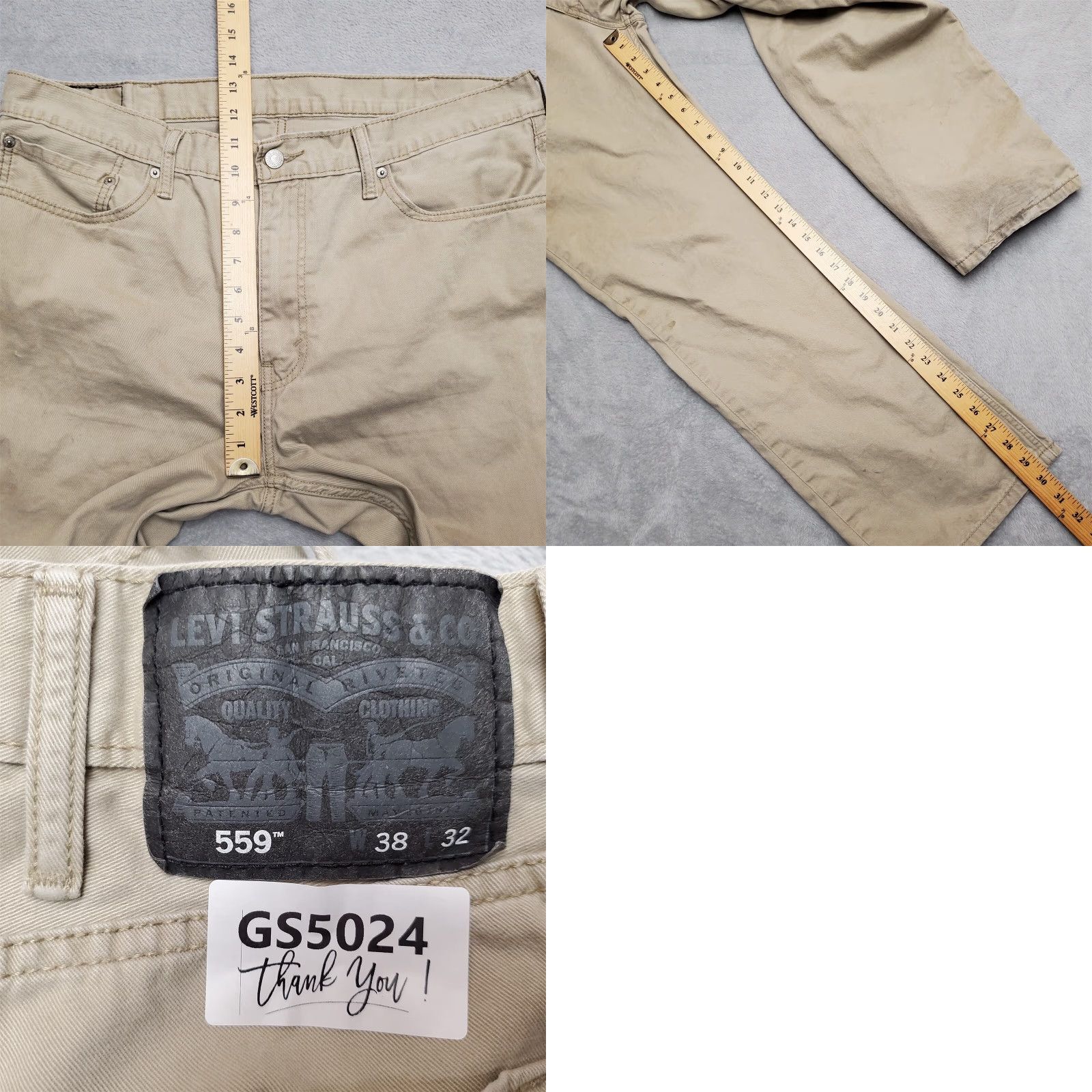 Vintage Levis Pants Mens 34x32 Beige Khaki Chino White Tab Flat Front Casual Flaws 559 Size US 38 / EU 54 - 10 Thumbnail