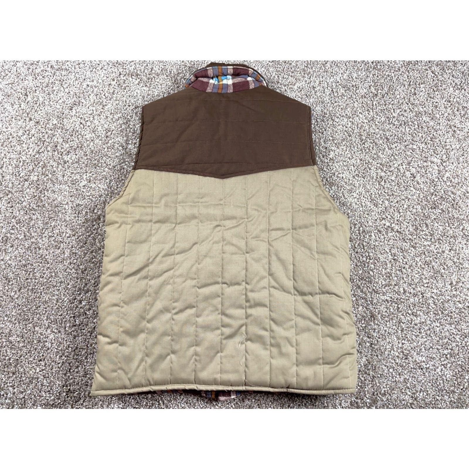 Vintage Vintage 80s Western Puffer Vest Shirt Mens Medium Beige Brown Flannel Lined USA Made Tag Size US M / EU 48-50 / 2 - 2 Thumbnail