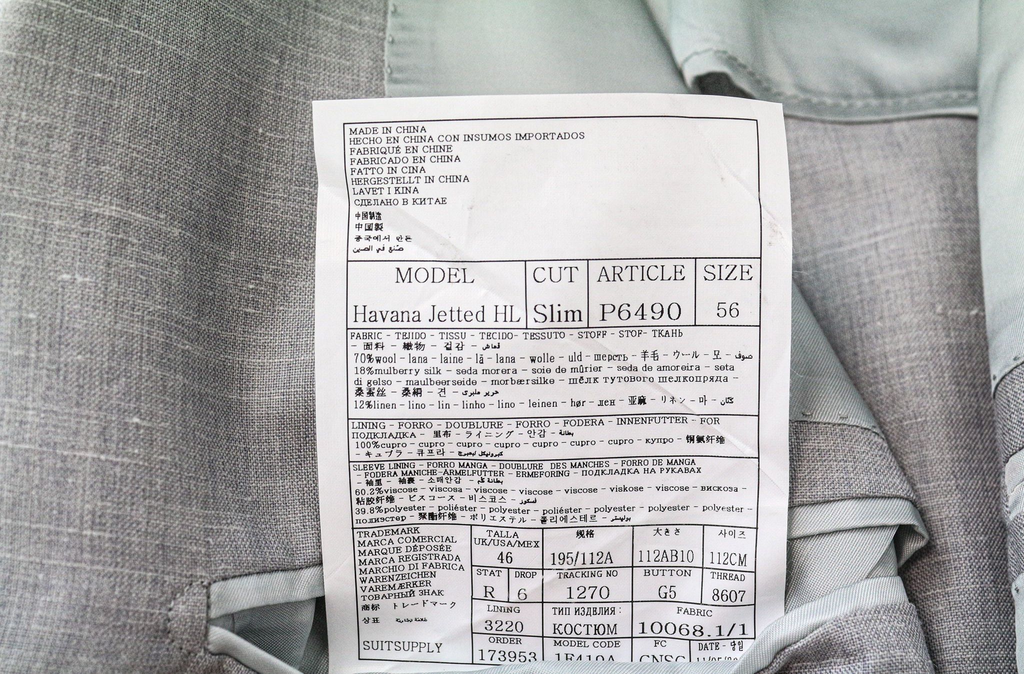 Suitsupply HAVANA JETTED UK46R Grey Wool Silk Linen Suit 75297 Size 46R - 7 Thumbnail