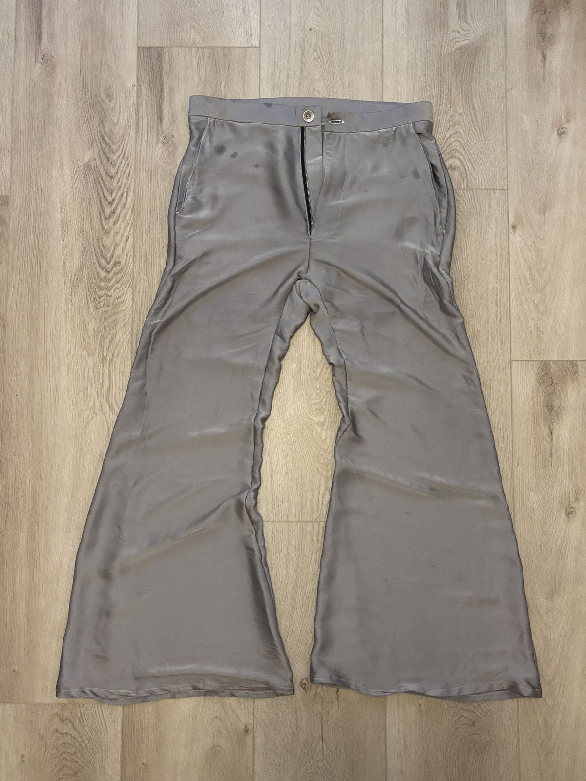 Other Custom Made Silver Silk Charmeuse Bell Bottom Pants – Medium Size US 34 / EU 50 - 3 Thumbnail