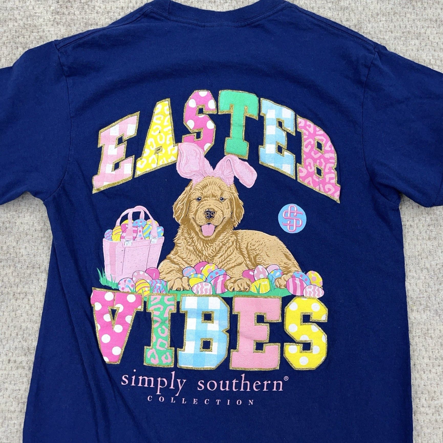 Vintage Simply Southern Shirt Women Small Blue Tee Easter Dog Puppy Bunny Adult Size S / US 4 / IT 40 - 4 Thumbnail