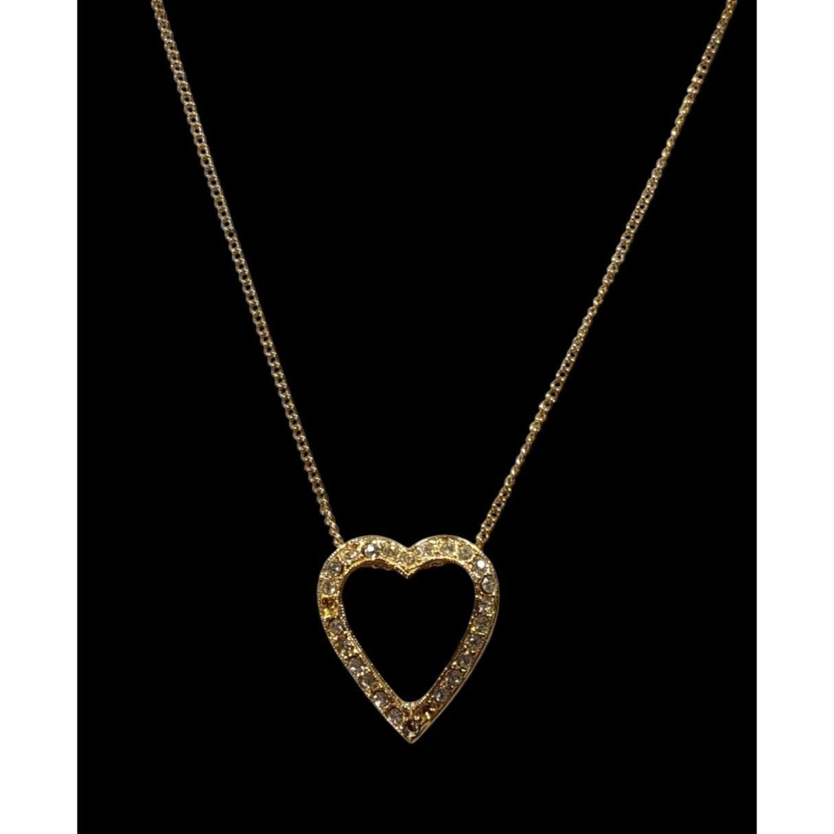 Other Elegant Open Heart Rhinestone Gold Tone Pendant Necklace Size ONE SIZE - 2 Thumbnail