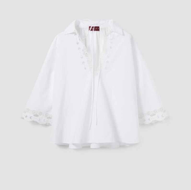 Gucci o1B3y1r0526 Cotton Poplin Shirt With Embroidered in White Size M / US 6-8 / IT 42-44 - 1 Thumbnail