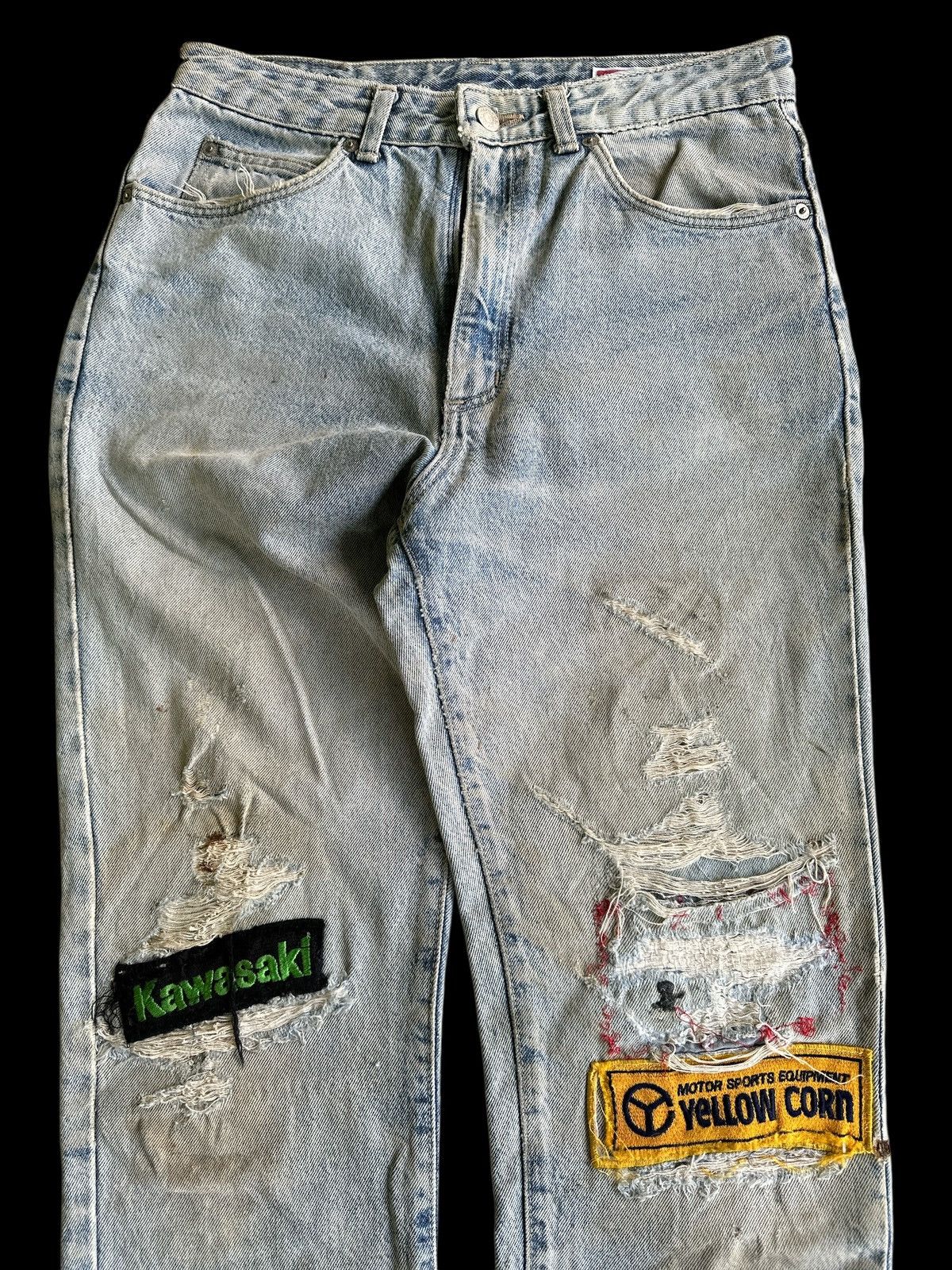 Vintage VINTAGE WRANGLER 💥 Patchwork Distress Denim 💥 Size US 30 / EU 46 - 4 Thumbnail