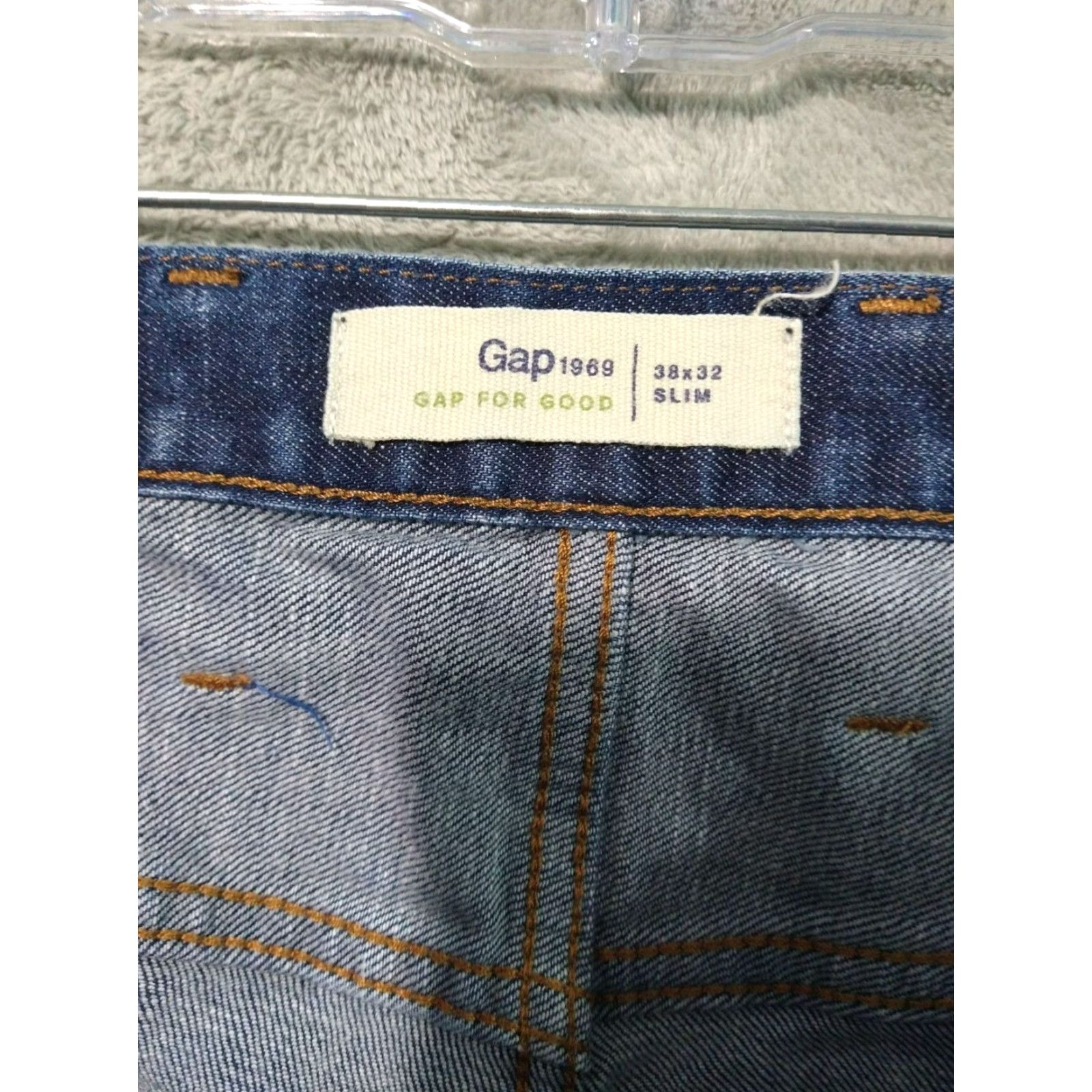 Gap Gap 1969 Jeans Mens Slim Fit 38x32 Denim Blue Distressed Stretch Regular Rise 5-Pocket Cotton Jeans Mens Size US 38 / EU 54 - 7 Thumbnail