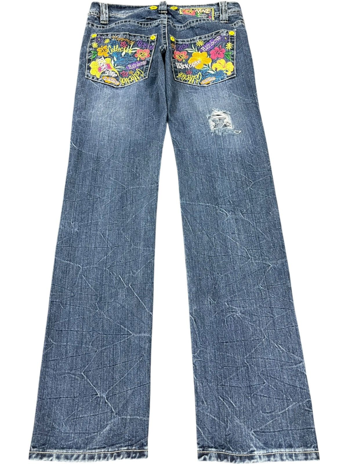Other Vintage Japanese Brand Suspenders Crack Wash Distress Jeans Size 31" - 2 Thumbnail