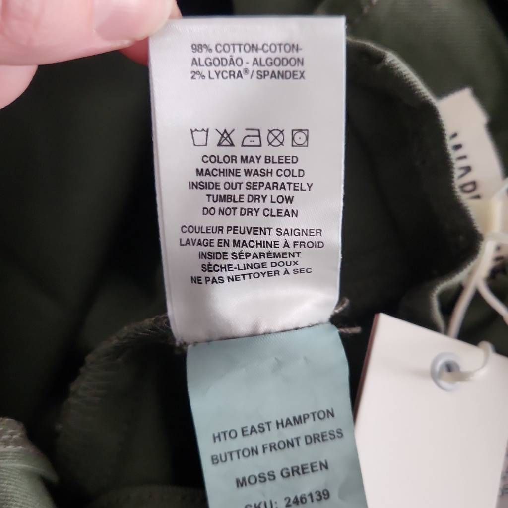Warpweft Company Warp + Weft Ladies Size 1X Moss Green Canvas HTO East Hampton Button Front Dress Size XL / US 12-14 / IT 48-50 - 9 Thumbnail