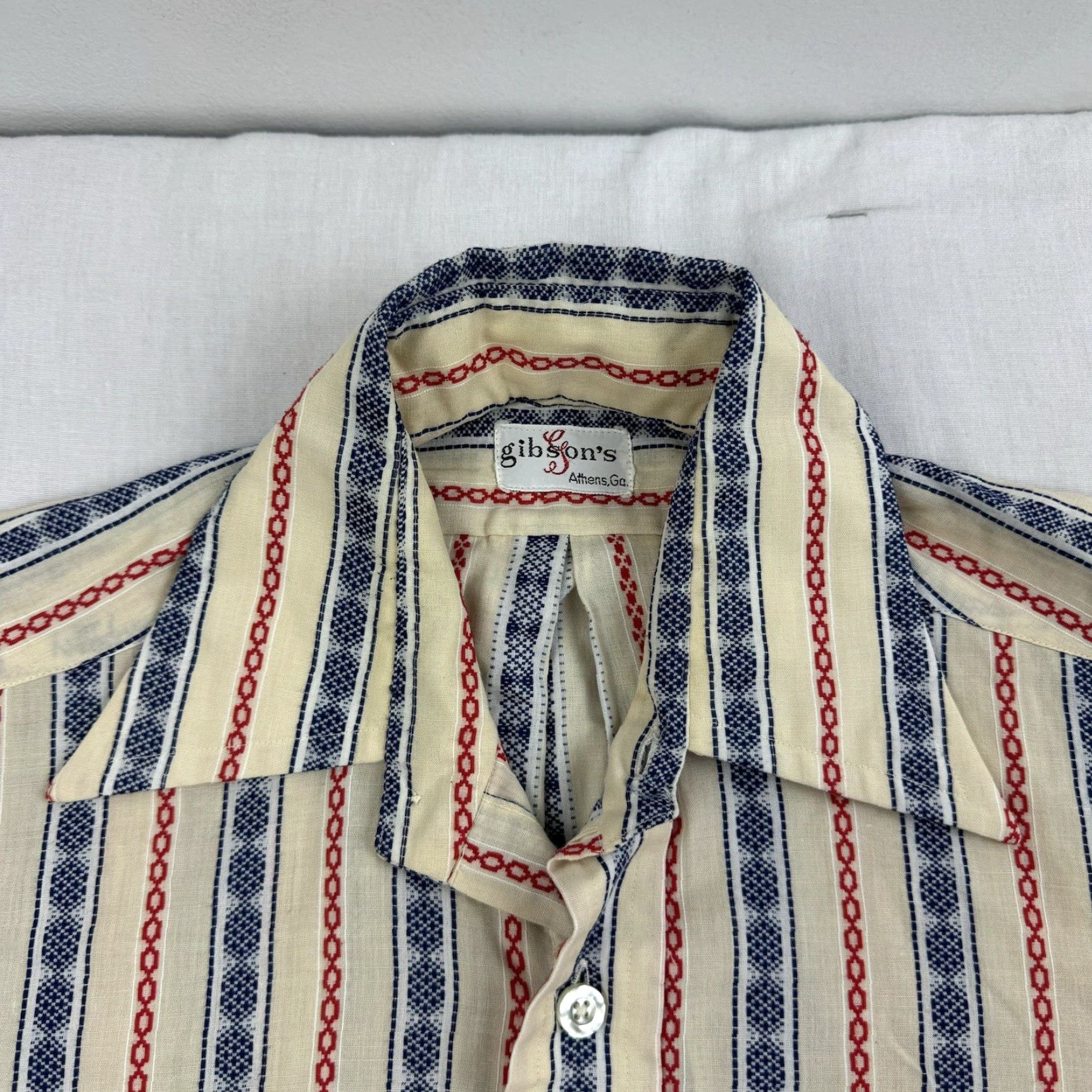 Vintage VINTAGE Gibson Button-Up Shirt Adult Large Ivory Striped 1960s 70s Mens Size US L / EU 52-54 / 3 - 3 Thumbnail