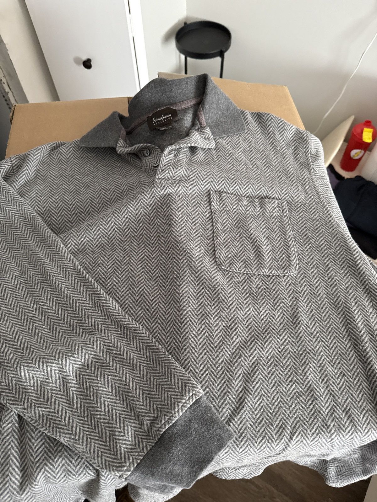 Neiman Marcus Gray Patterned Neiman Marcus Long Sleeve Polo Size US XL / EU 56 / 4 - 1 Preview