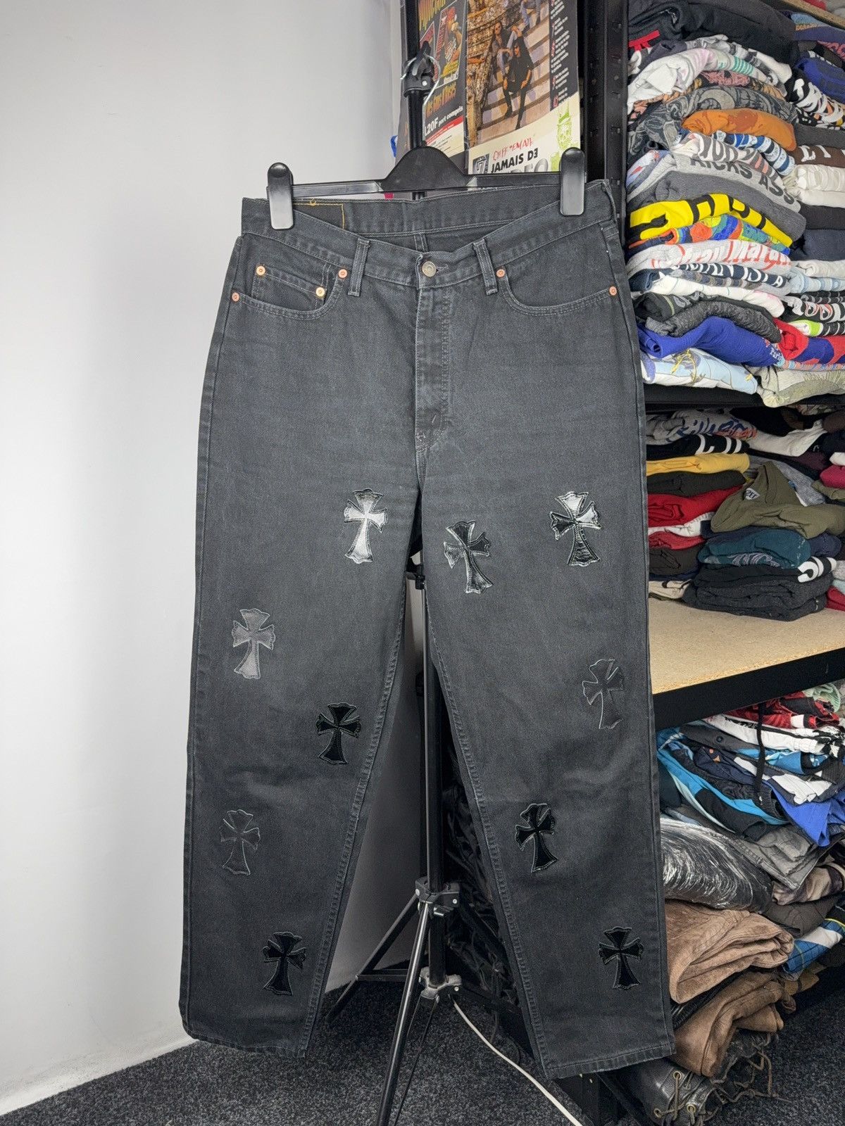 Vintage Vintage 90s Custom Chrome Hearts Style Cross Denim Jeans Size US 33 - 1 Thumbnail