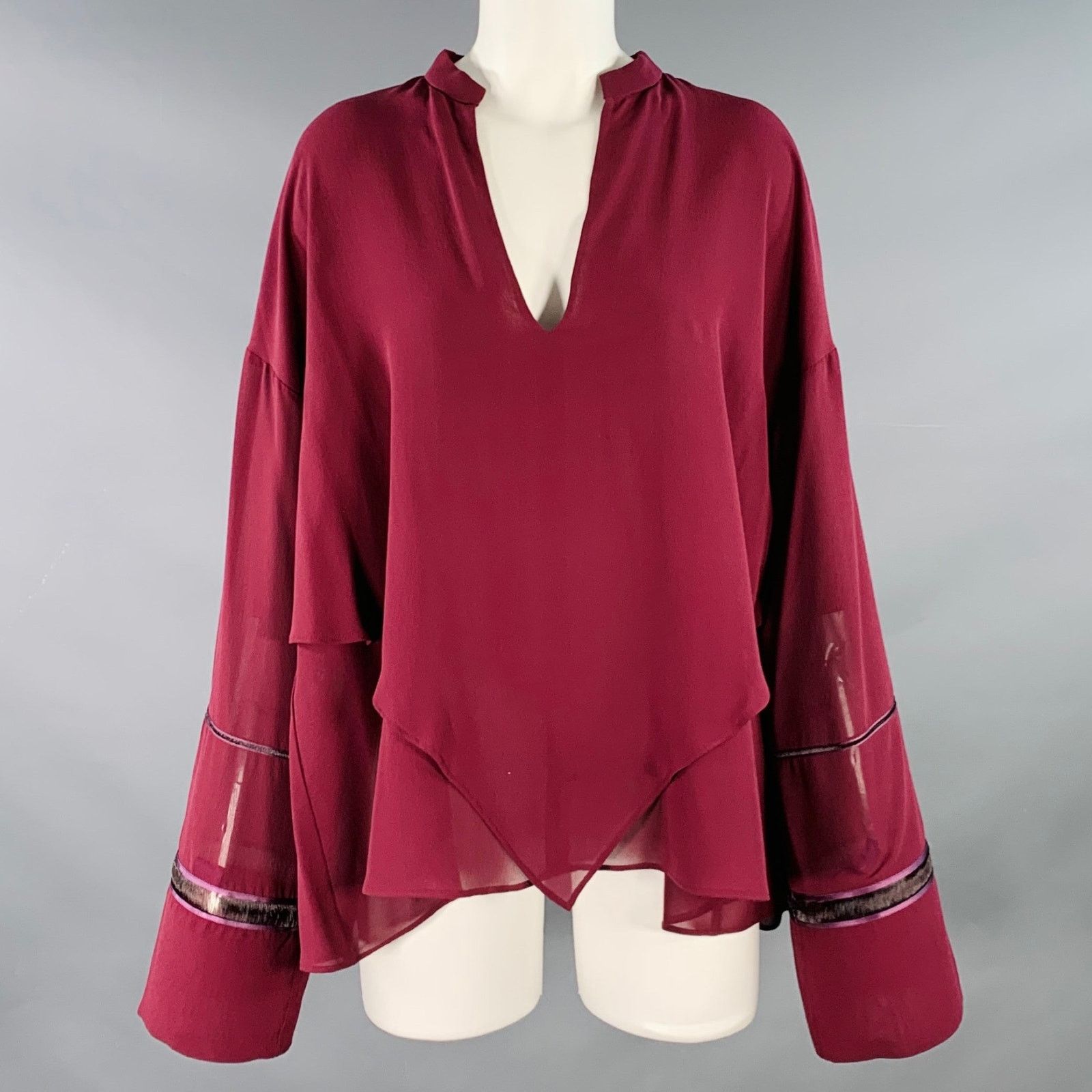 Derek Lam 10 Crosby DEREK LAM Size 8 Burgundy Silk Layered V-Neck Blouse Size M / US 6-8 / IT 42-44 - 1 Thumbnail