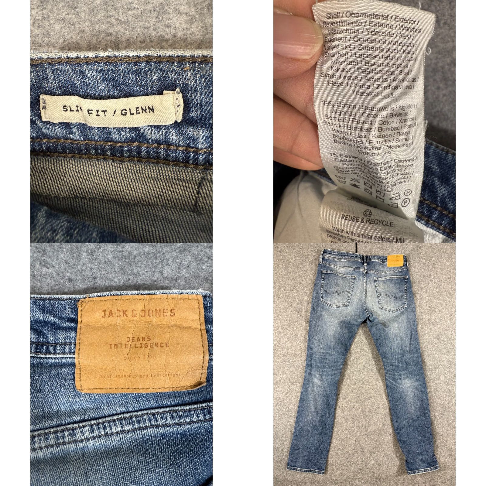 Jack & Jones Jack & Jones Jeans Mens 33/32 Blue Denim Slim Glenn Fit Button Fly Whisker Pockets Jeans Size US 33 - 8 Thumbnail
