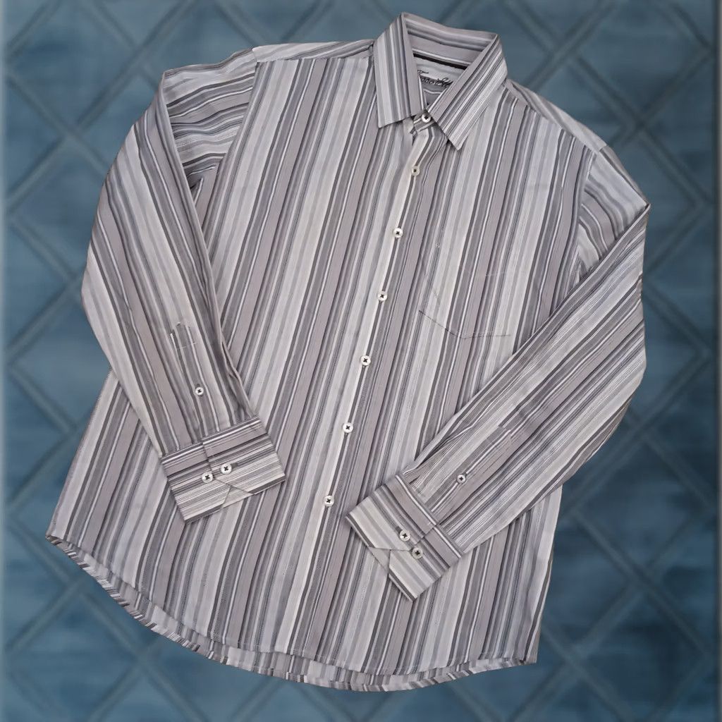 Tasso Elba Tasso Elba Shirt Mens Small Gray Striped Long Sleeve Button Up Cotton Size US S / EU 44-46 / 1 - 1 Thumbnail