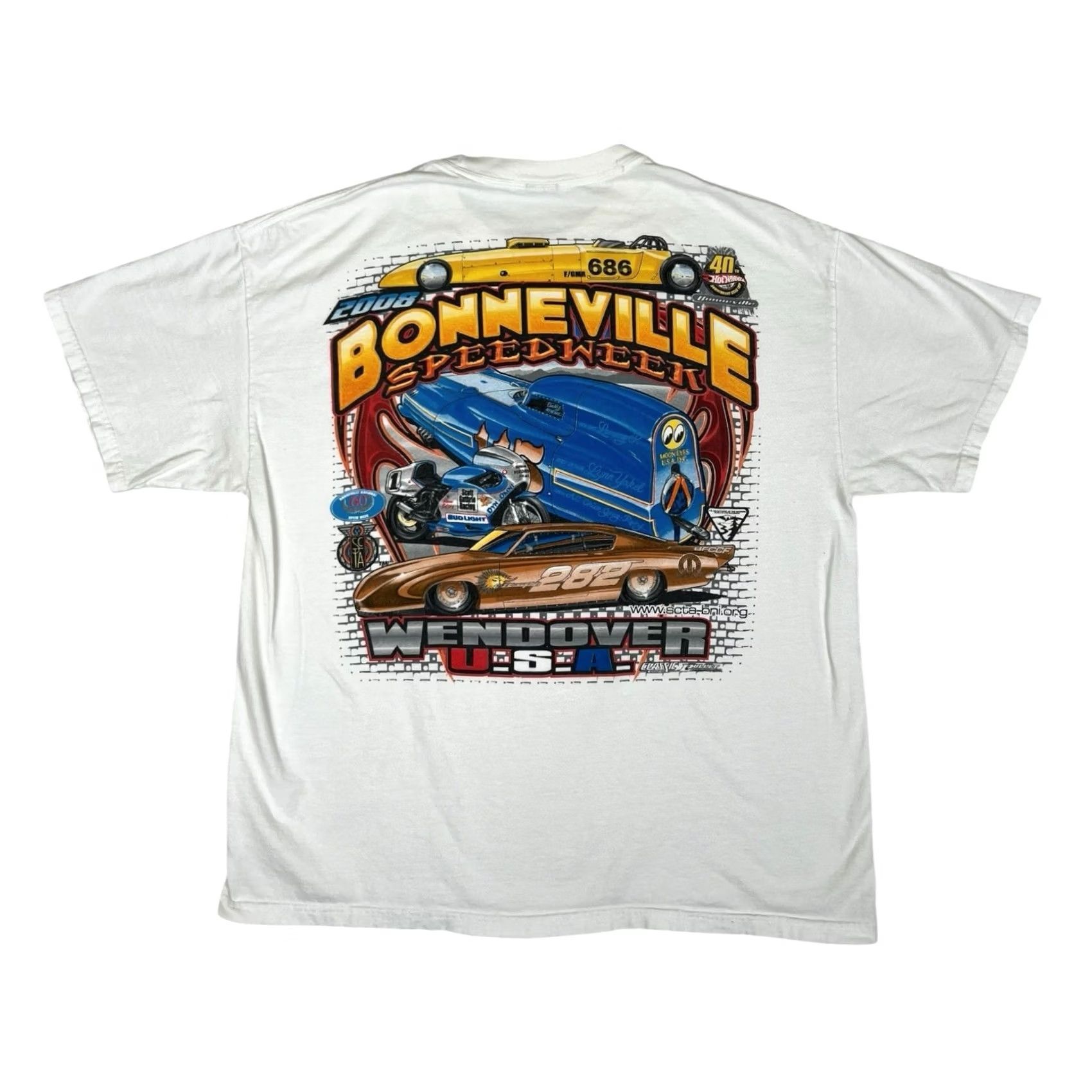 Gildan VINTAGE Wendover USA Racing Bonneville Speedweek T-Shirt XL White Gildan Men Short Sleeve Crew Neck 2009 Y2K Cars 90s Classic Size US XL / EU 56 / 4 - 2 Thumbnail