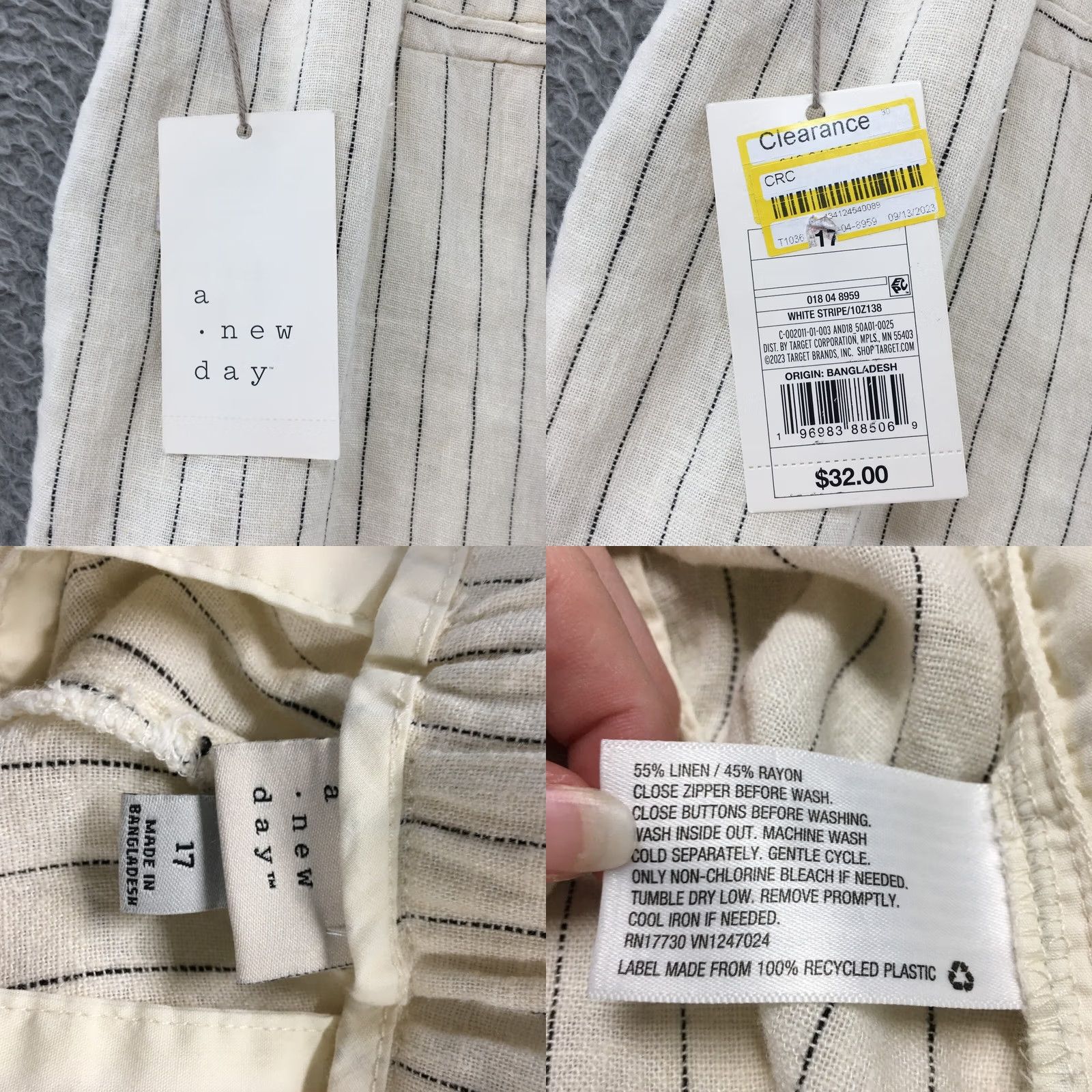 Vintage A New Day Pants Womens 17 Beige Casual Striped Linen Bleend Mid Rise Zip Size 38" / US 16 / IT 52 - 10 Thumbnail