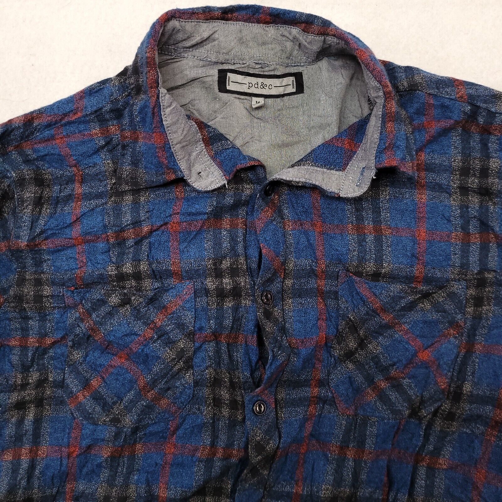 PD&C pd & c Tartan Flannel Button Up Shirt Mens Size M Blue Black Size US M / EU 48-50 / 2 - 1 Thumbnail