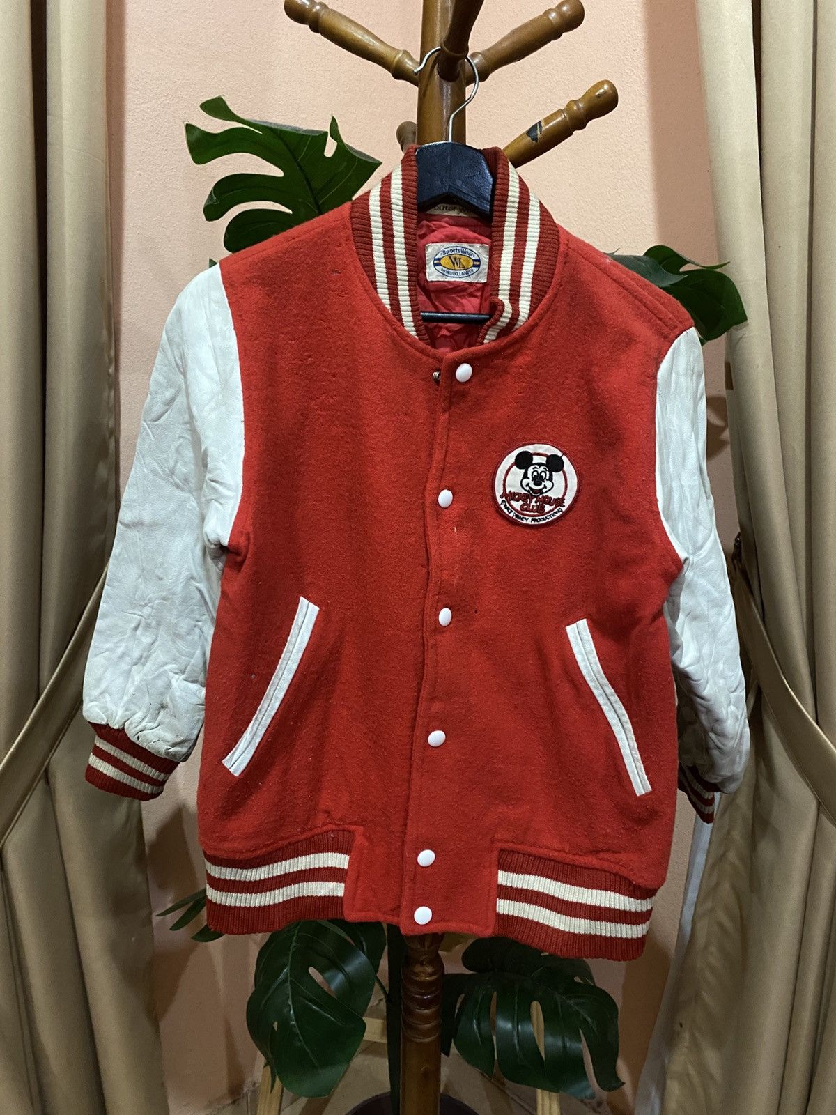 Mickey Mouse Vintage 80s WOOD LANDER Varsity Mickey Mouse Bomber Jacket Size US S / EU 44-46 / 1 - 1 Thumbnail