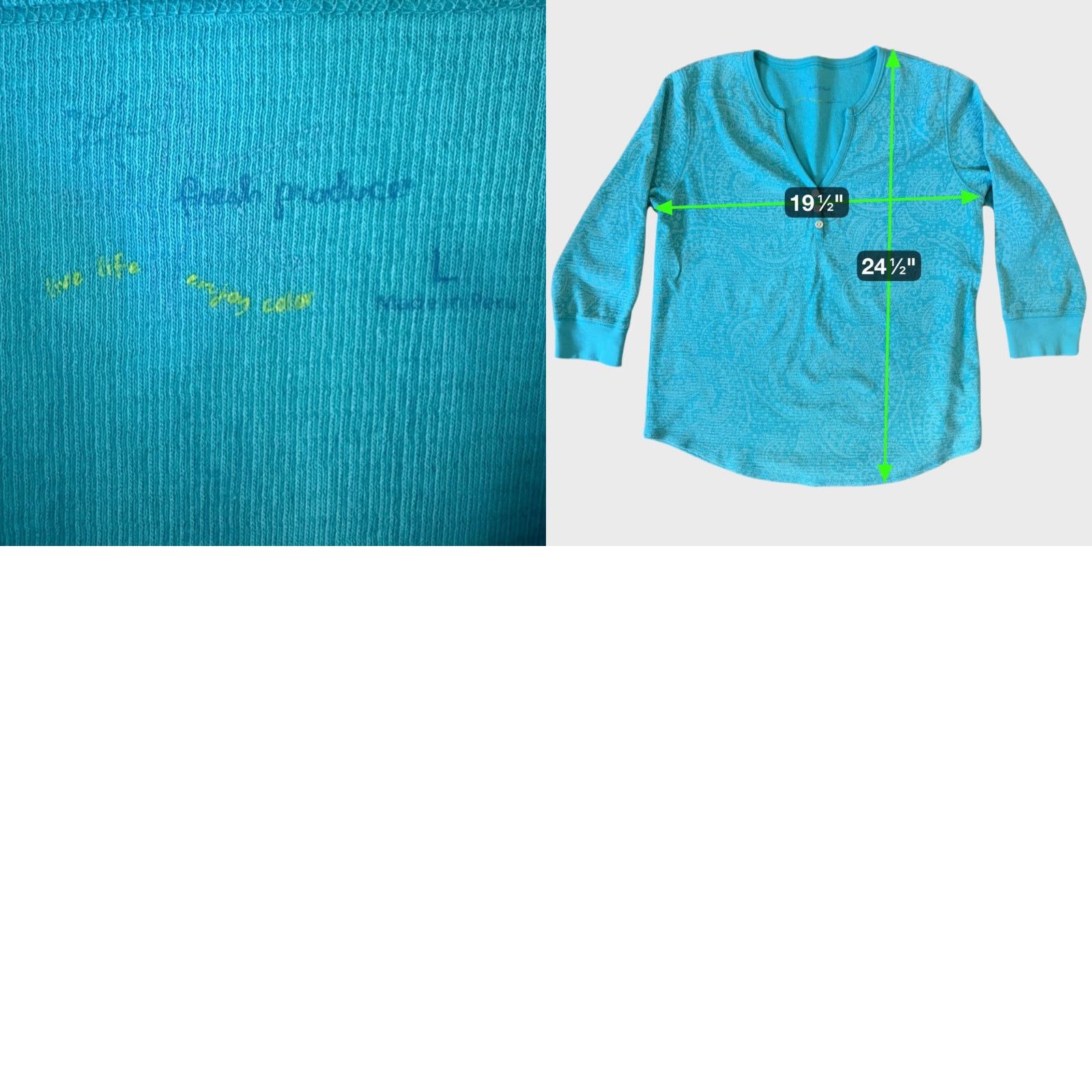 Vintage Fresh Produce 3/4 Sleeve Paisley Print V-Neck Henley Shirt Women's Large Blue Size L / US 10 / IT 46 - 8 Thumbnail