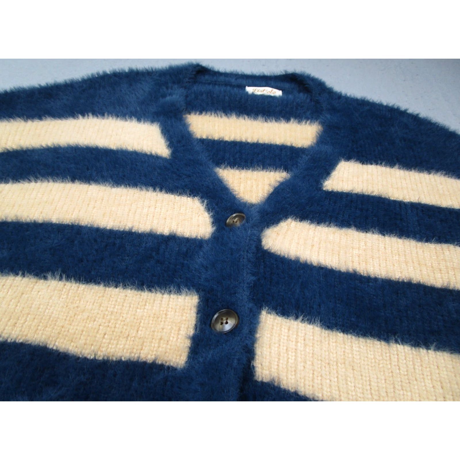 Vintage Listicle Cardigan Women Striped Blue Button Up Long Sleeve Oversized Size L / US 10 / IT 46 - 2 Thumbnail