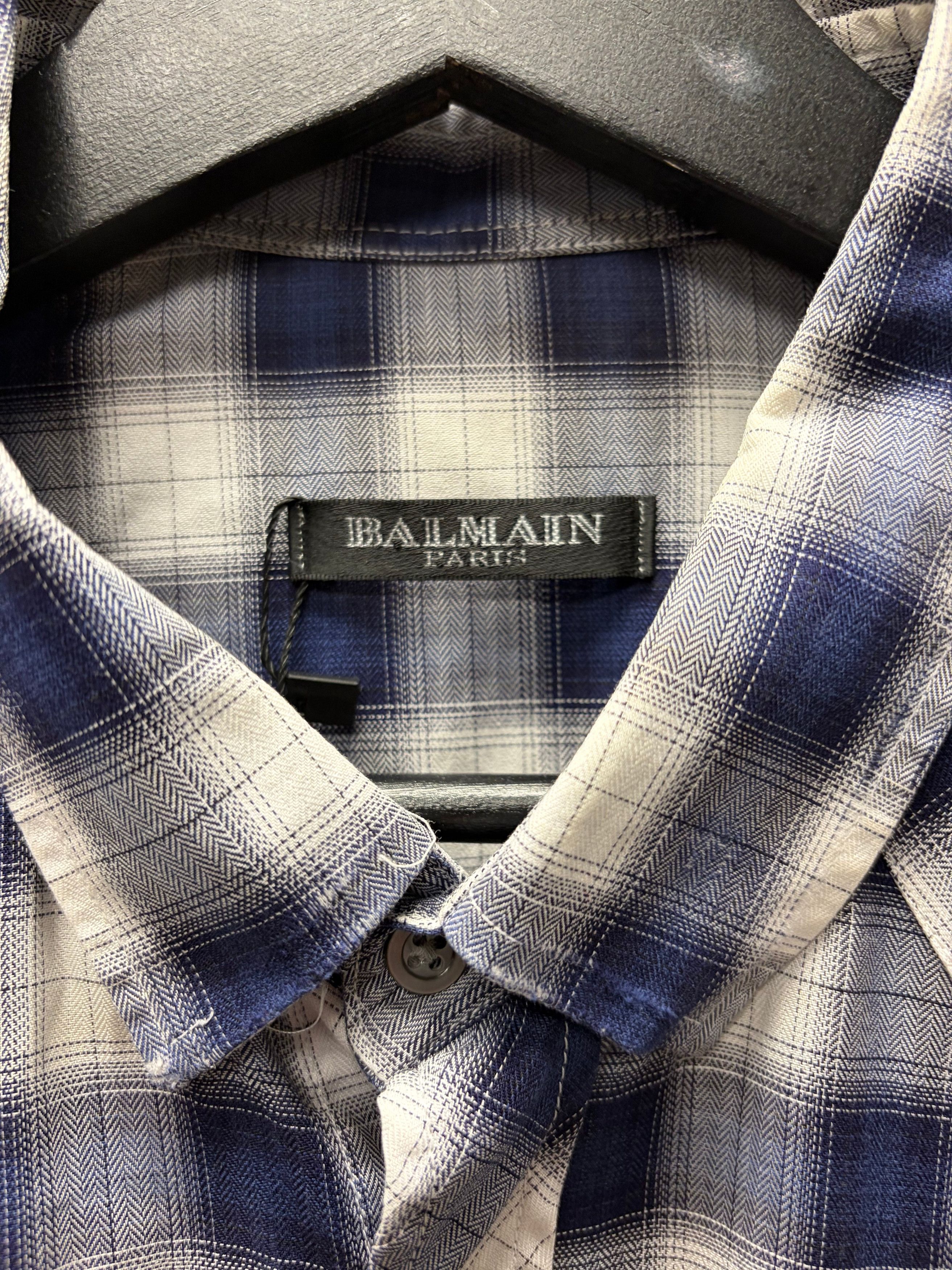 Balmain Balmain Blue Plaid Patterned Button Snap Collared Shirt Size US M / EU 48-50 / 2 - 3 Thumbnail