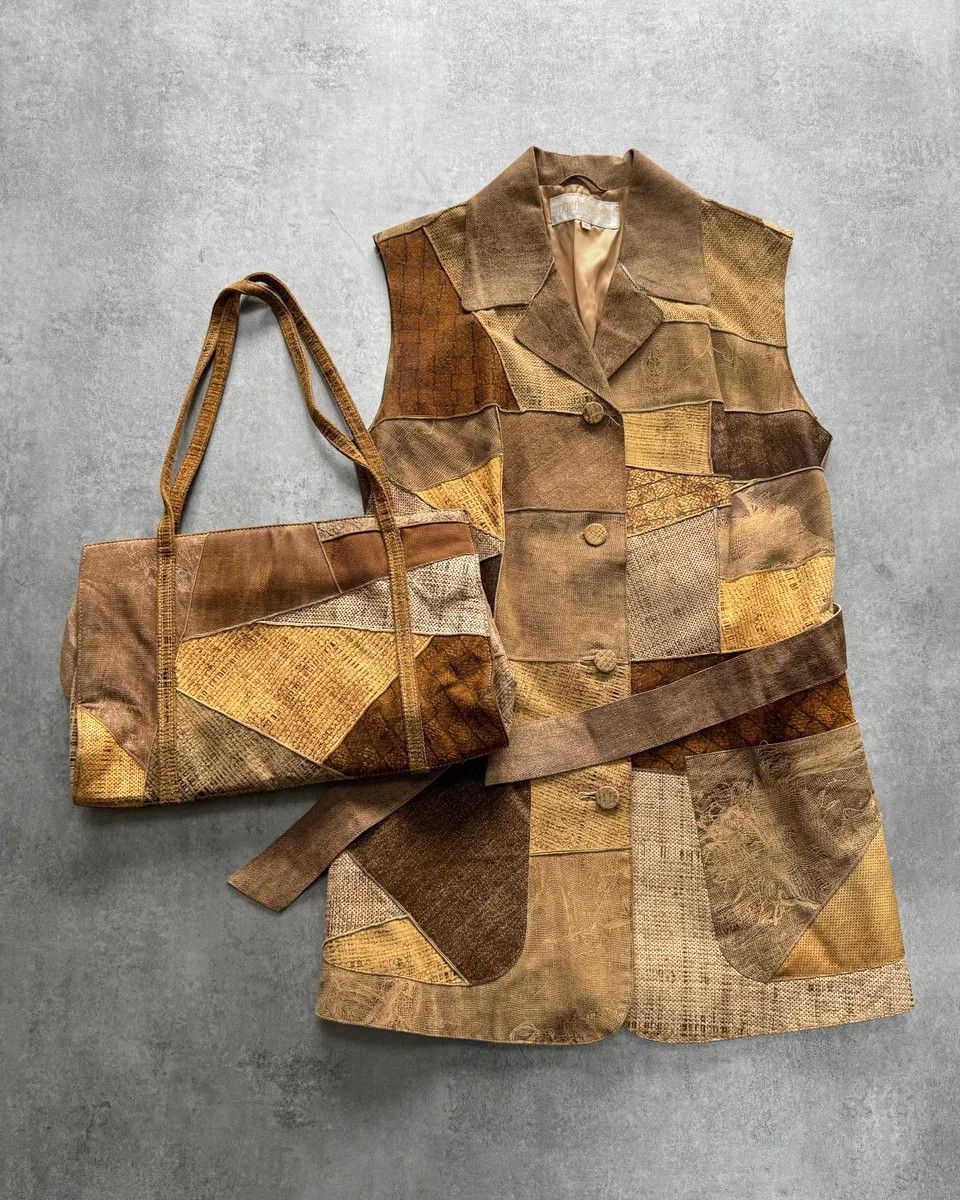 Roberto Cavalli 1990s Roberto Cavalli Leather Patchwork Jacket & Bag Set Size S / US 4 / IT 40 - 1 Thumbnail
