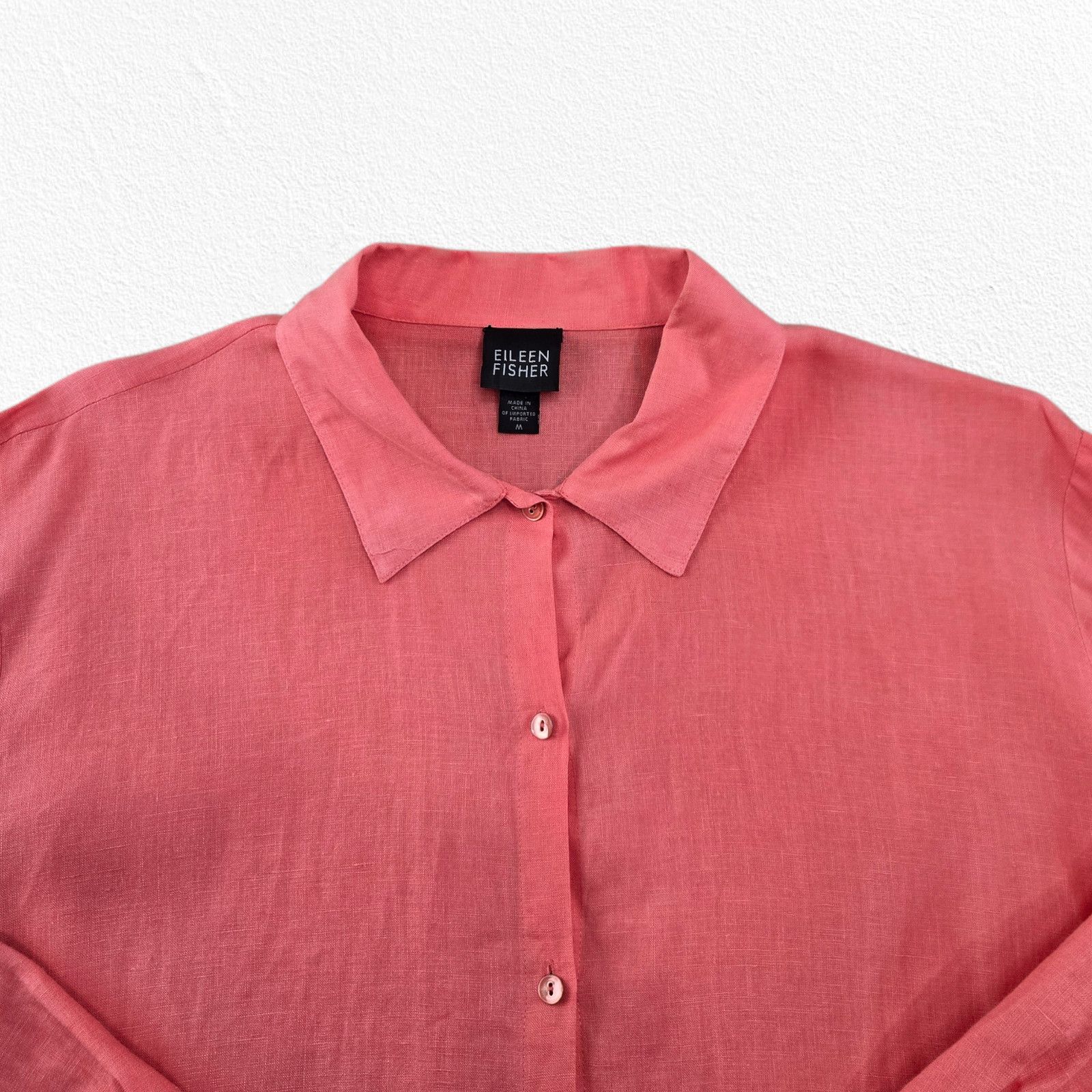 Eileen Fisher Coral Irish Linen Button Front Oversized Top Size Medium Size M / US 6-8 / IT 42-44 - 3 Thumbnail
