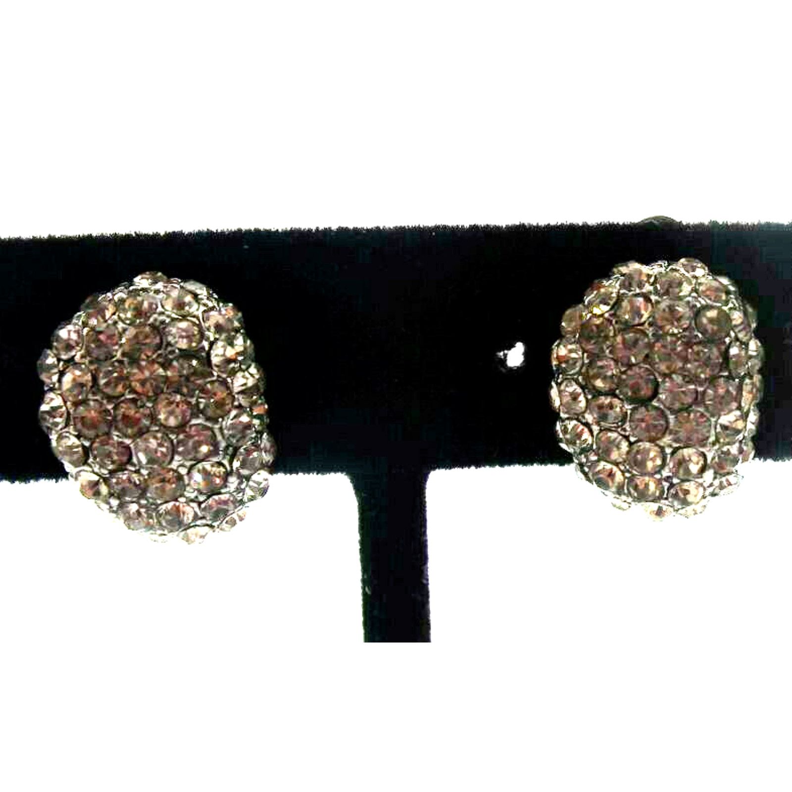 Other Clear Crystal Rhinestone Button Earrings Silver Tone Clip On Size ONE SIZE - 4 Thumbnail