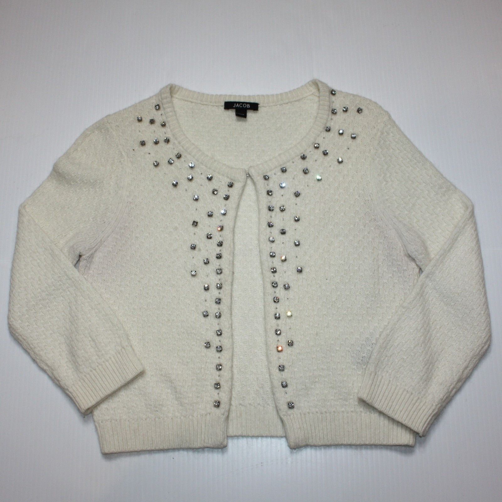 Other Jacob White Textured Open Cardigan Sweater with Rhinestones Size M / US 6-8 / IT 42-44 - 1 Thumbnail