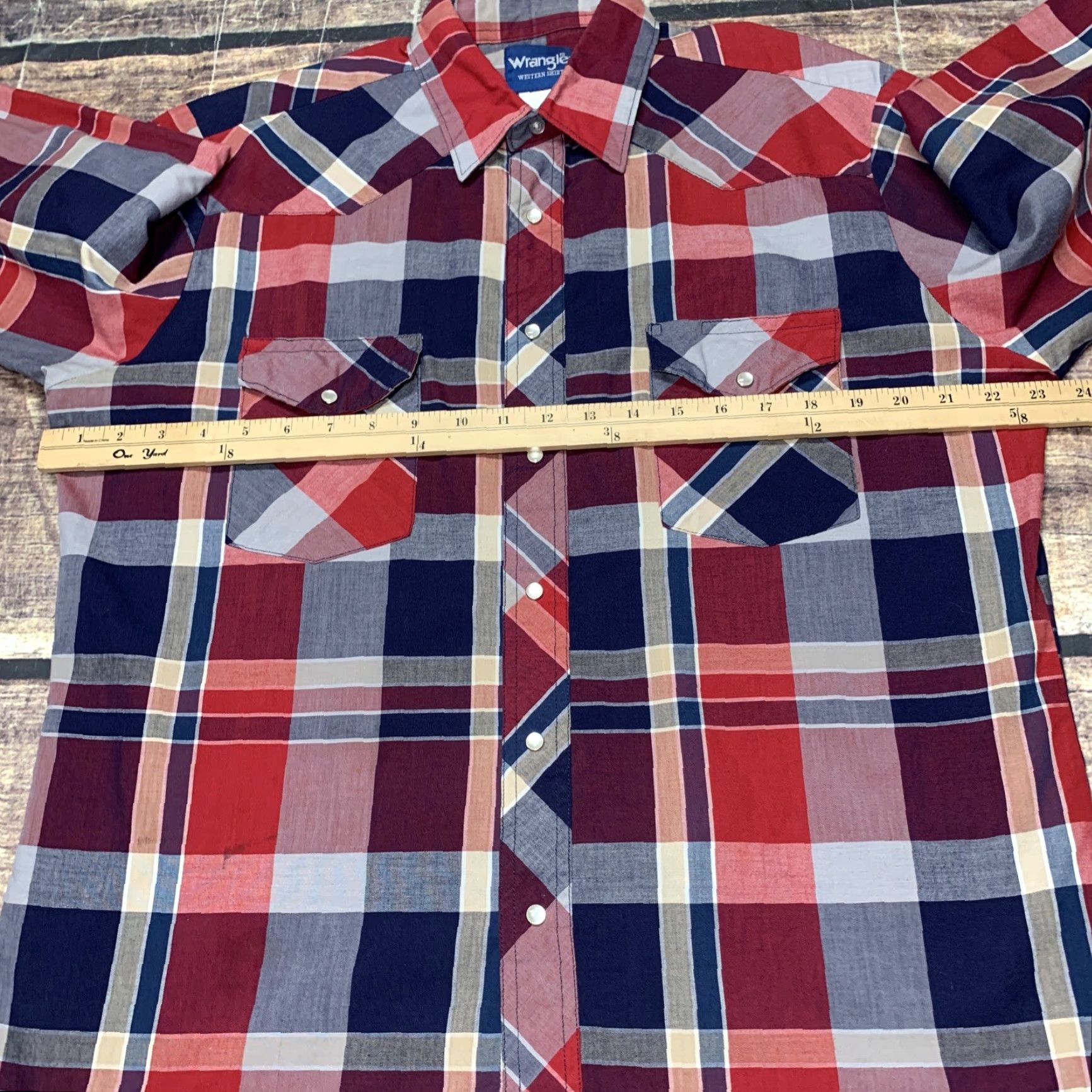 Wrangler VINTAGE Wrangler Shirt Long Sleeve Pearl Snap Mens XXL Red Blue White Plaid Western Size US XXL / EU 58 / 5 - 4 Thumbnail