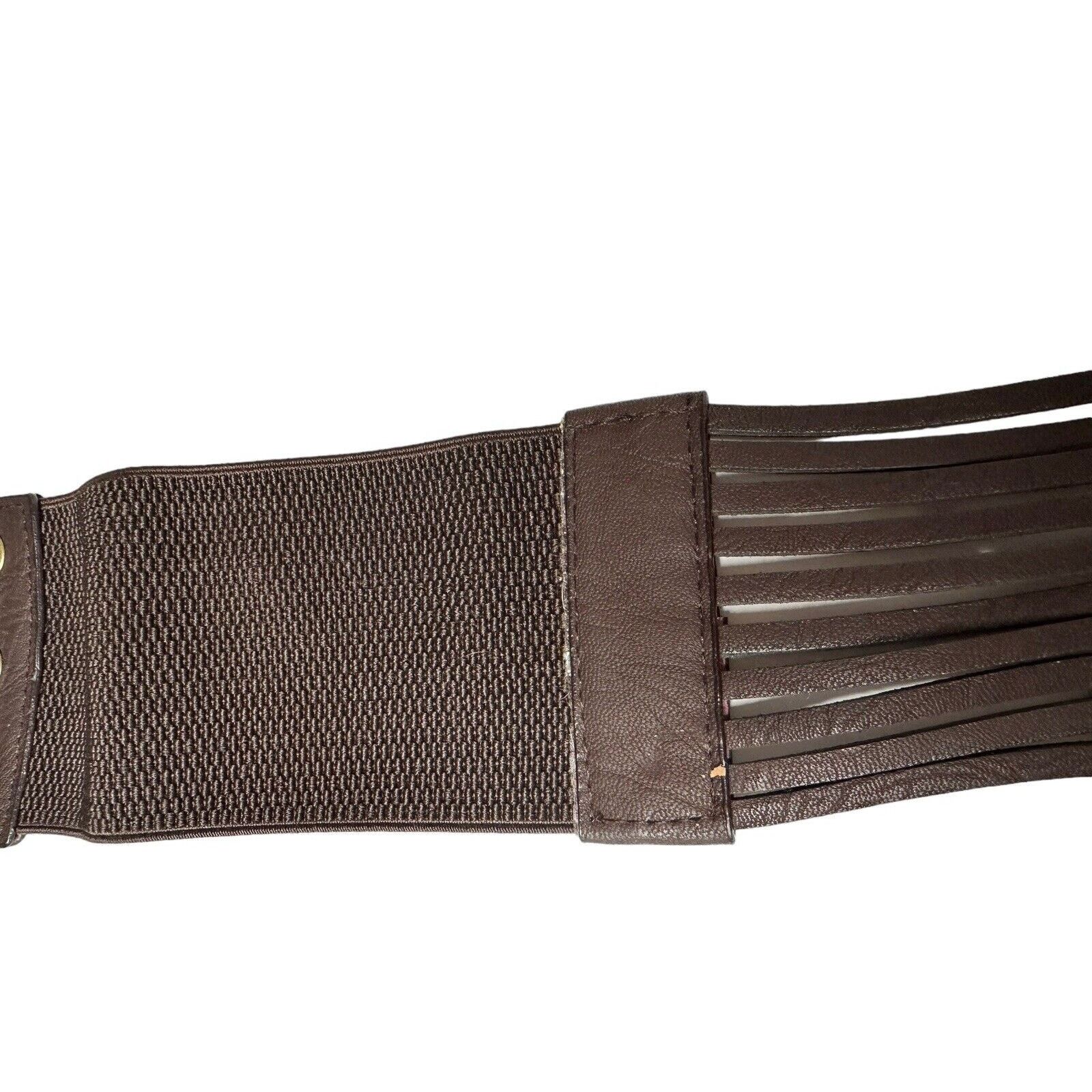 Other ANGIE Wide Brown Beaded Faux Leather Elastic Stretch Belt Size ONE SIZE - 4 Thumbnail