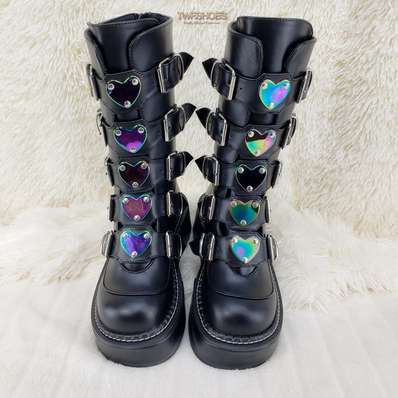 Demonia Cult DEMONIA Emily 330 Black Matte 2" Platform Metal Heart Plate Size US 10 / IT 40 - 2 Thumbnail