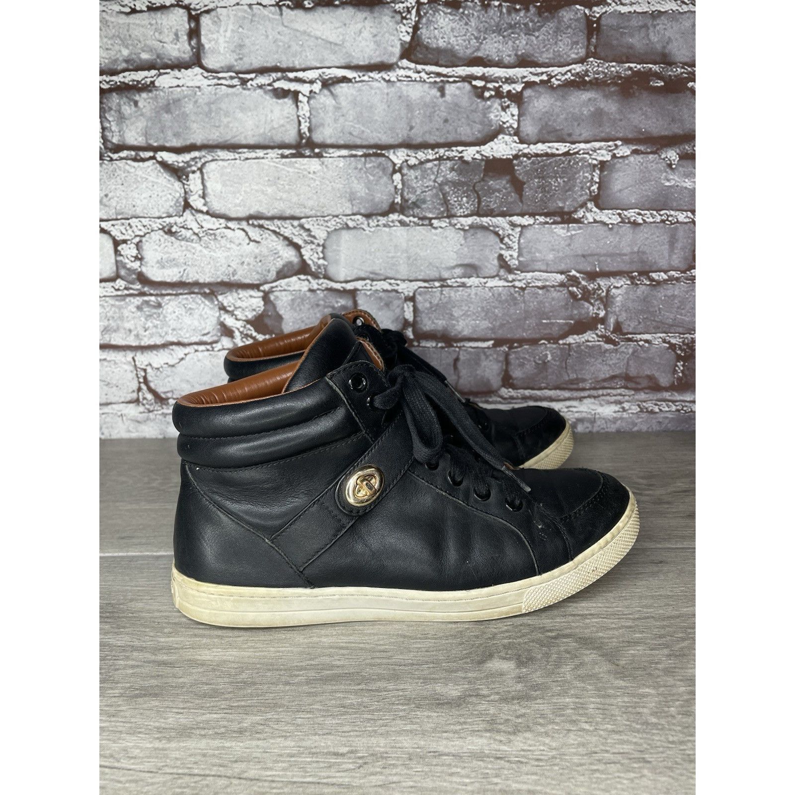 Coach COACH Pembroke Nappa Black Leather Hi-Top Turnlock Sneakers Size US 7.5 / IT 37.5 - 15 Thumbnail
