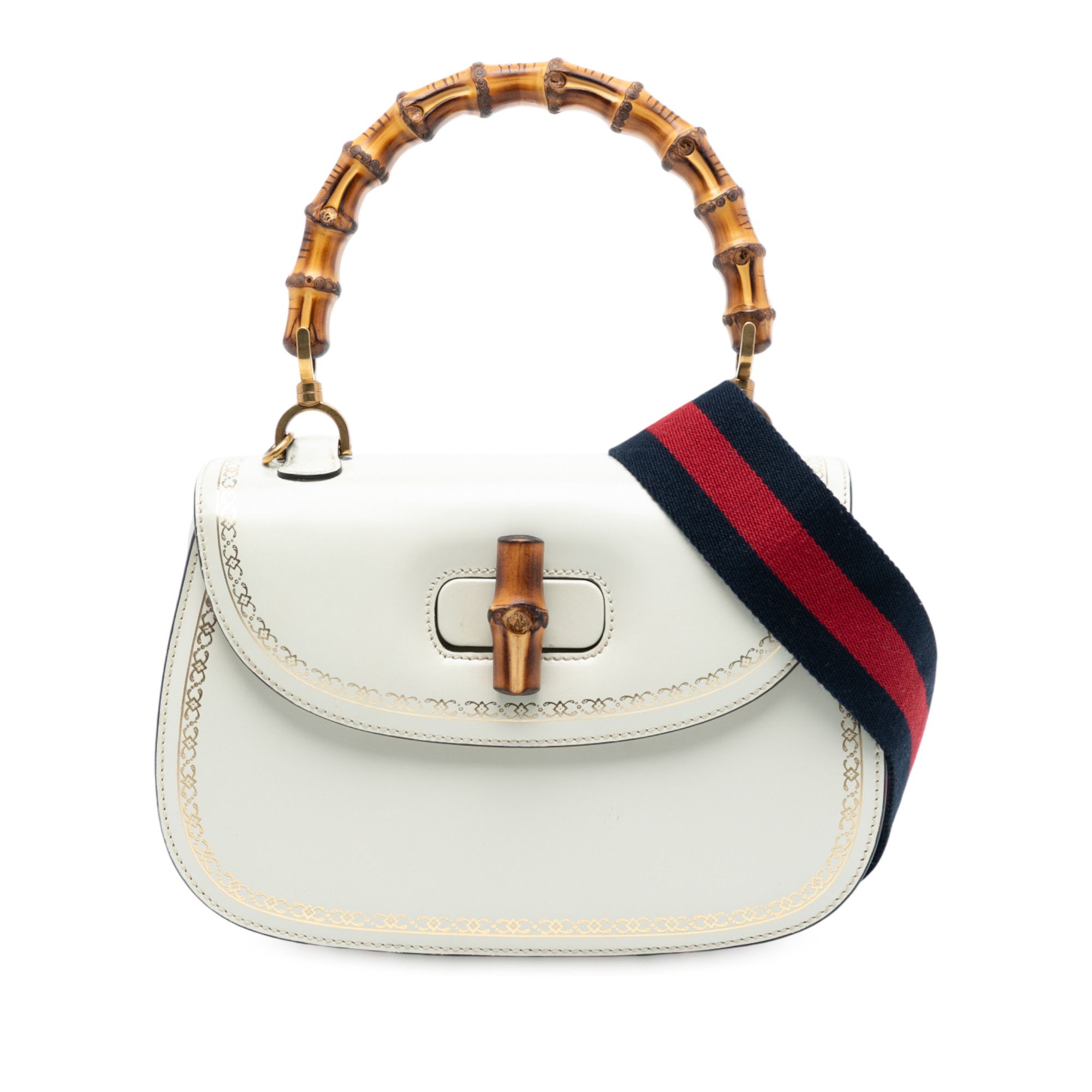 Gucci Gucci Calfskin Frame Print Bamboo Web Top Handle Bag Size ONE SIZE - 1 Thumbnail