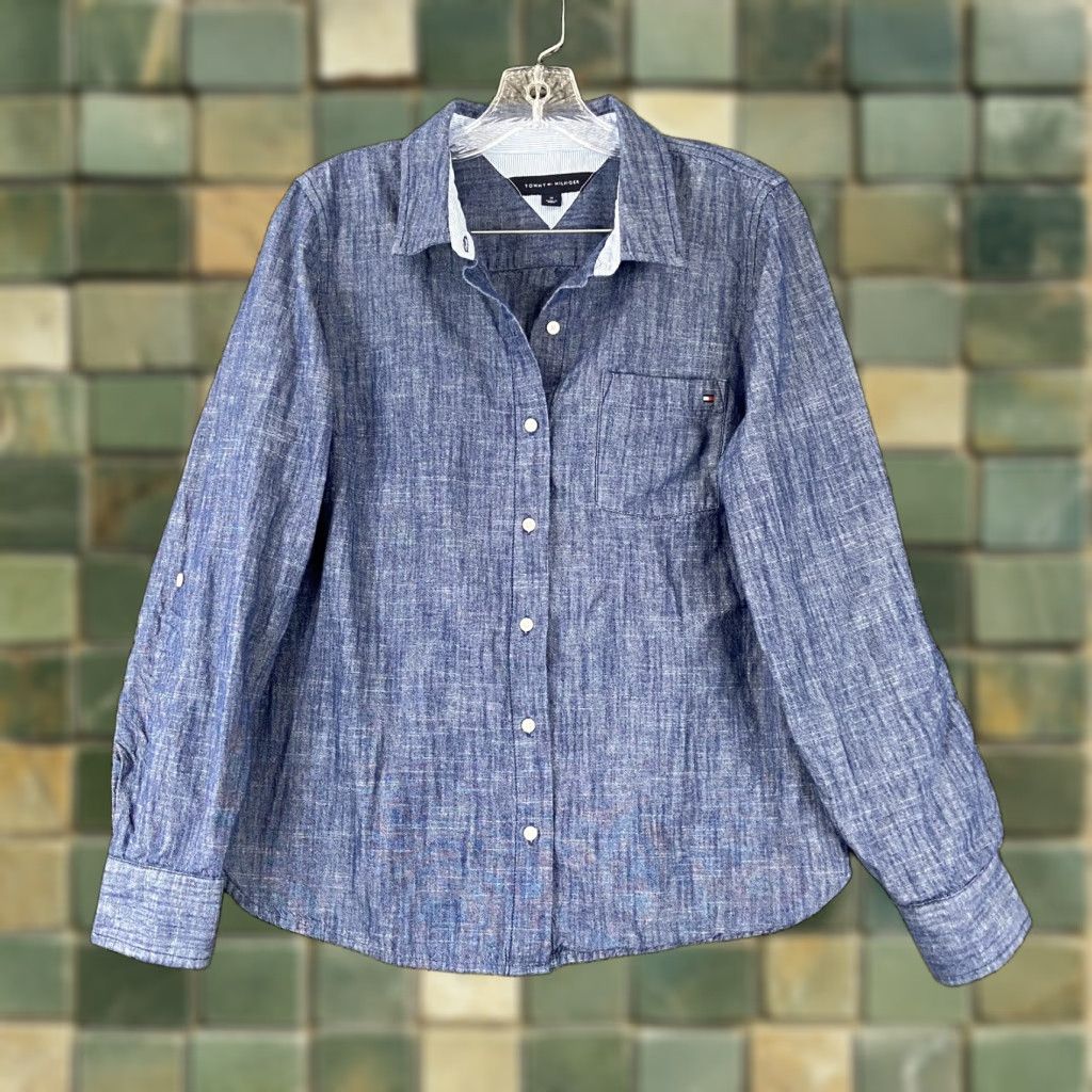 Tommy Hilfiger Tommy Hilfiger Button-Up Shirt Long Sleeve Blue Adult Medium Mens Size US M / EU 48-50 / 2 - 1 Thumbnail