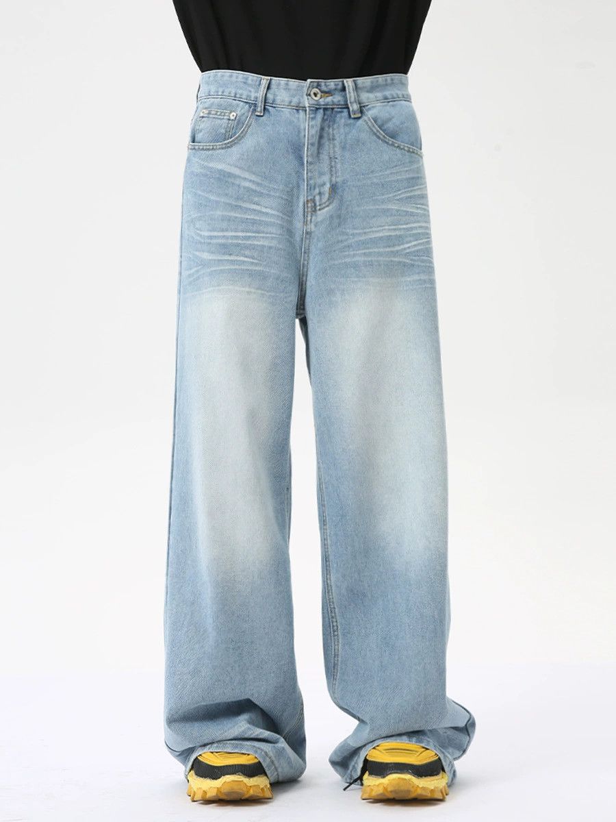 Jean American washed crease design distressed light blue jeans Size US 32 / EU 48 - 3 Thumbnail