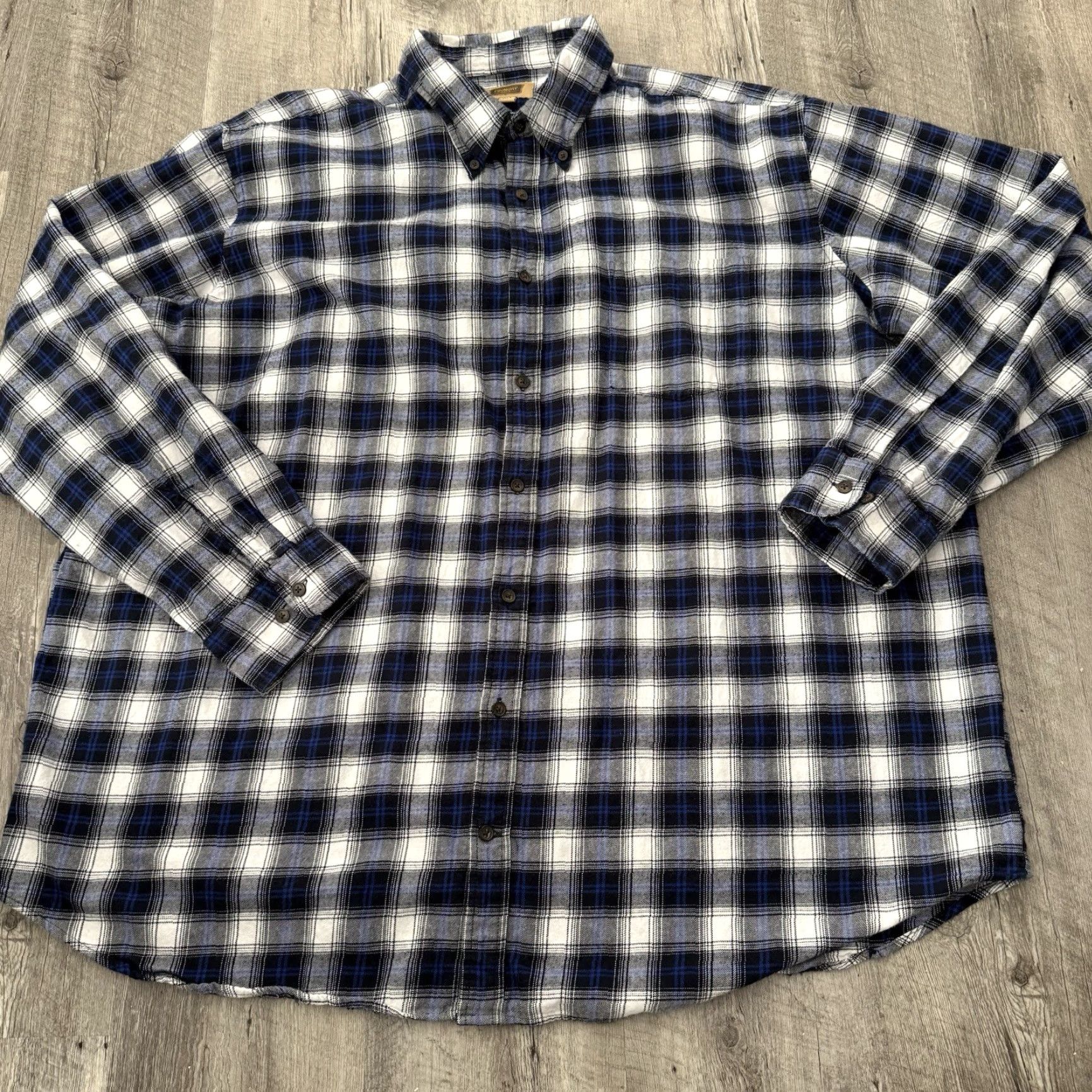 Vintage Foundry Flannel Shirt Mens 2XLT Big Tall Blue White Plaid Long Sleeve Button-Up Shirt Size US XXL / EU 58 / 5 - 4 Thumbnail