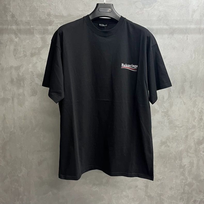 Balenciaga latest black cola print logo round neck short sl