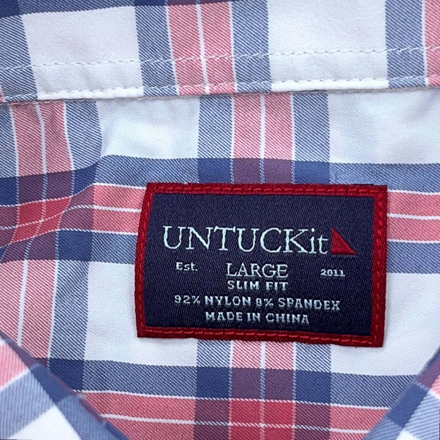 UNTUCKit VINTAGE Untuckit Men's Shirt Large Pink Blue White Plaid Button-Up Casual Slim Fit Size US L / EU 52-54 / 3 - 3 Thumbnail