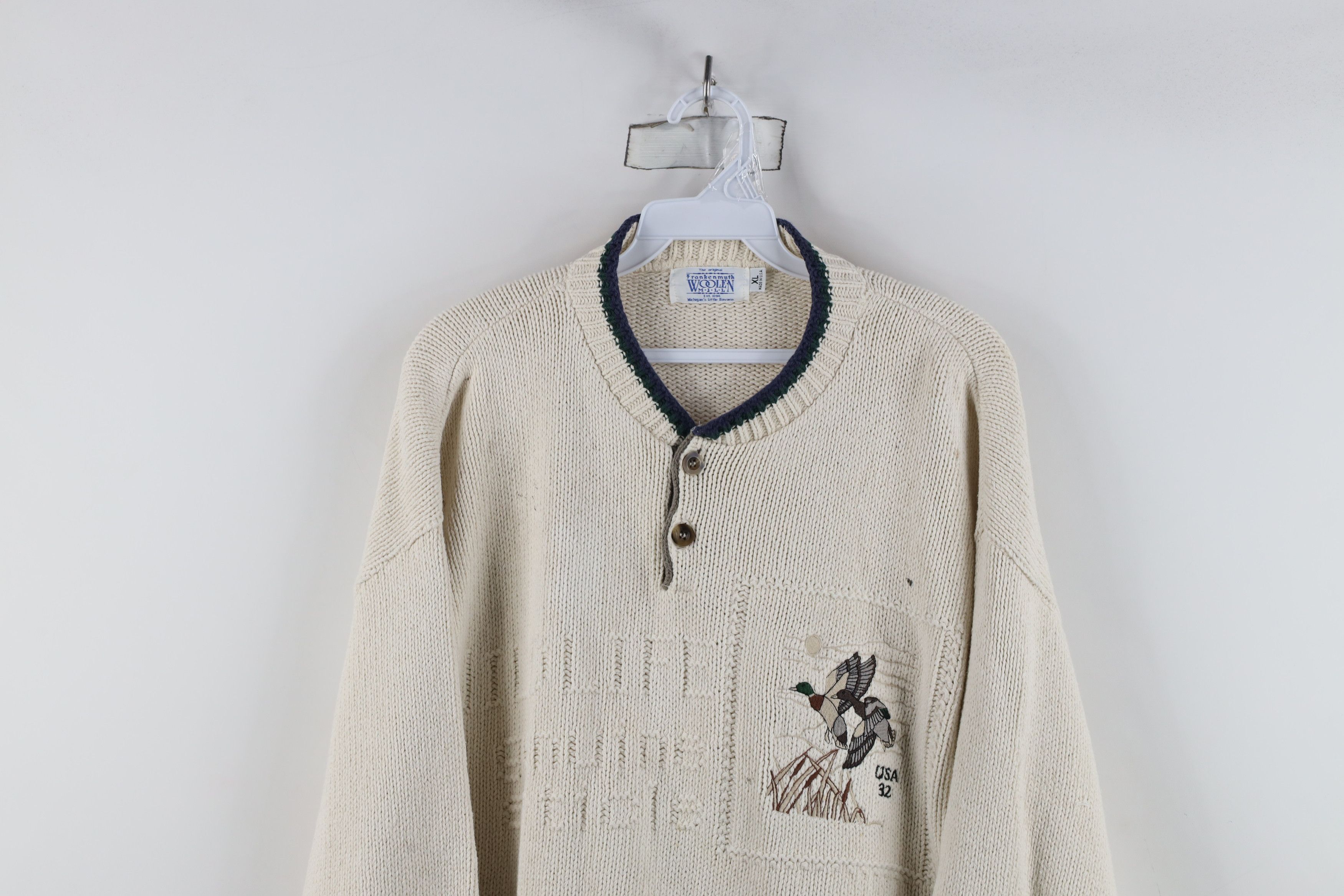 Vintage Vintage 90s Streetwear Stamp Duck Knit Henley Sweater USA Size US XL / EU 56 / 4 - 2 Thumbnail