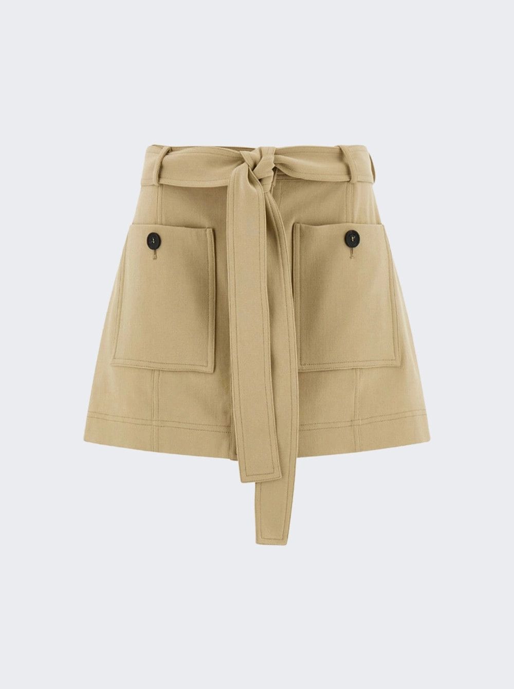 Salvatore Ferragamo o1s1rm0526 Belted Crepe Cotton Mini Skirt in Sand Size 27" / US 4 / IT 40 - 1 Thumbnail