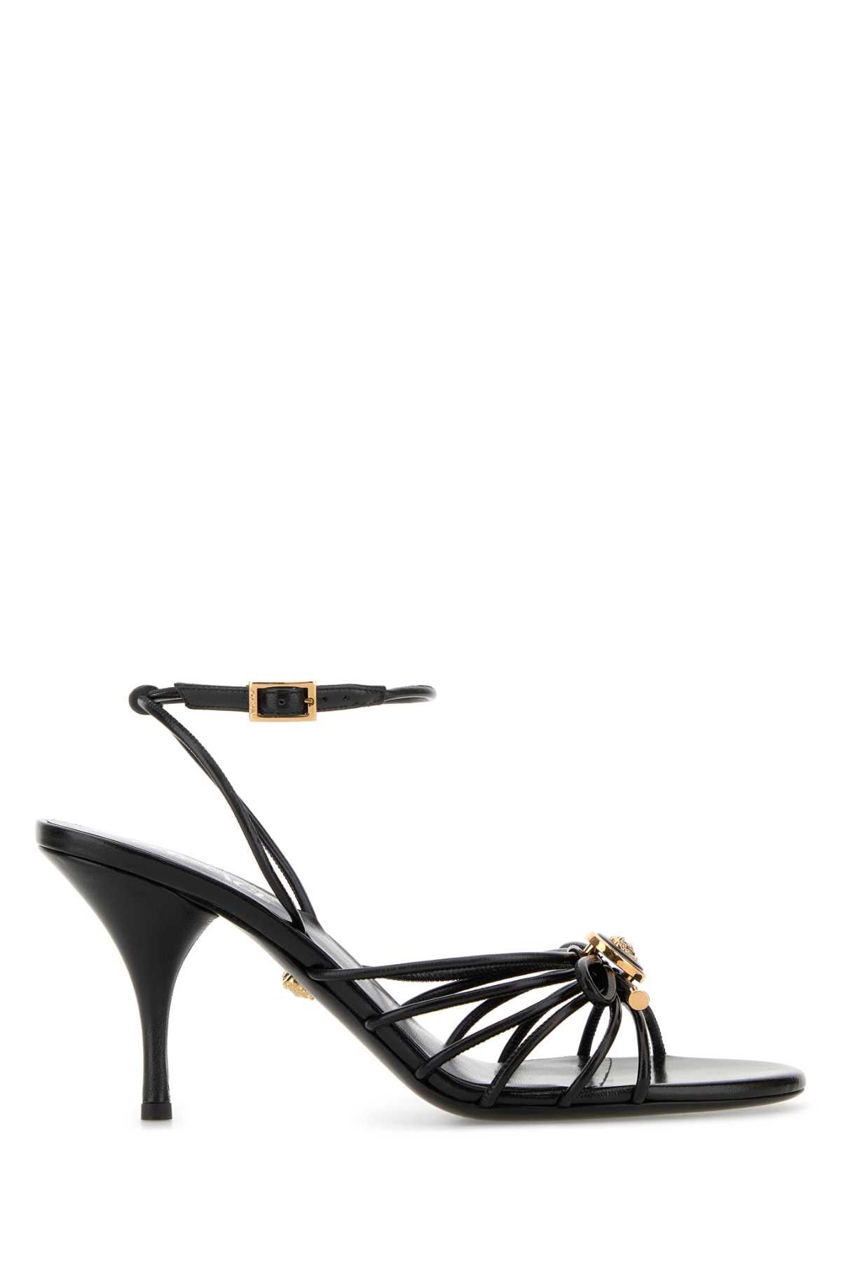 Versace Black Nappa Leather Sandals Size US 7 / IT 37 - 1 Thumbnail