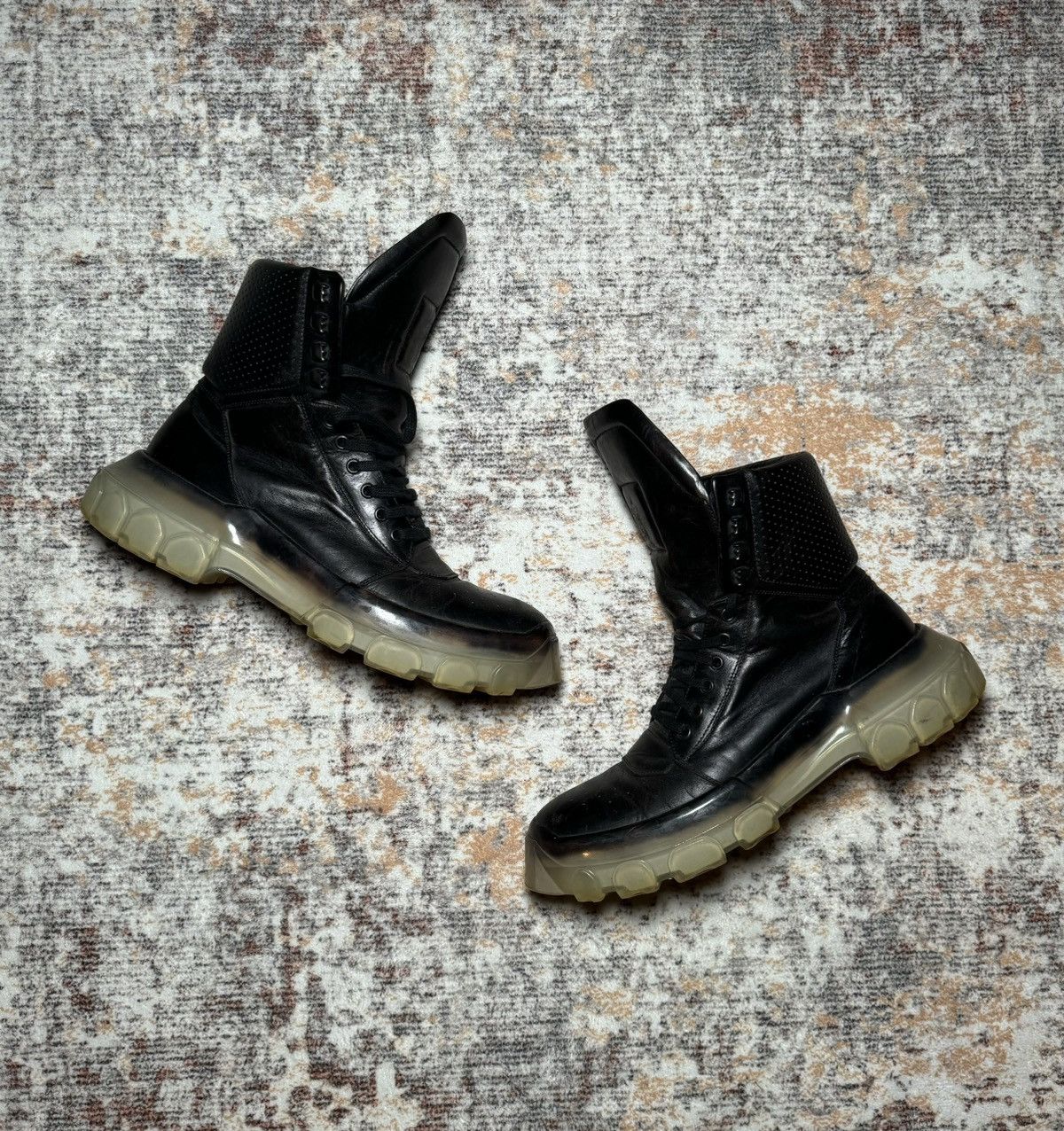 Pre-owned Rick Owens Aw18 “sisyphus” Army Tractor Dunk Boots In Black